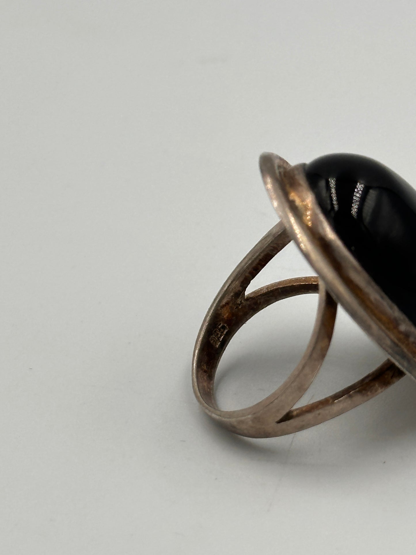 Vintage Silber 925 Oval Ring mit Onyx Stein