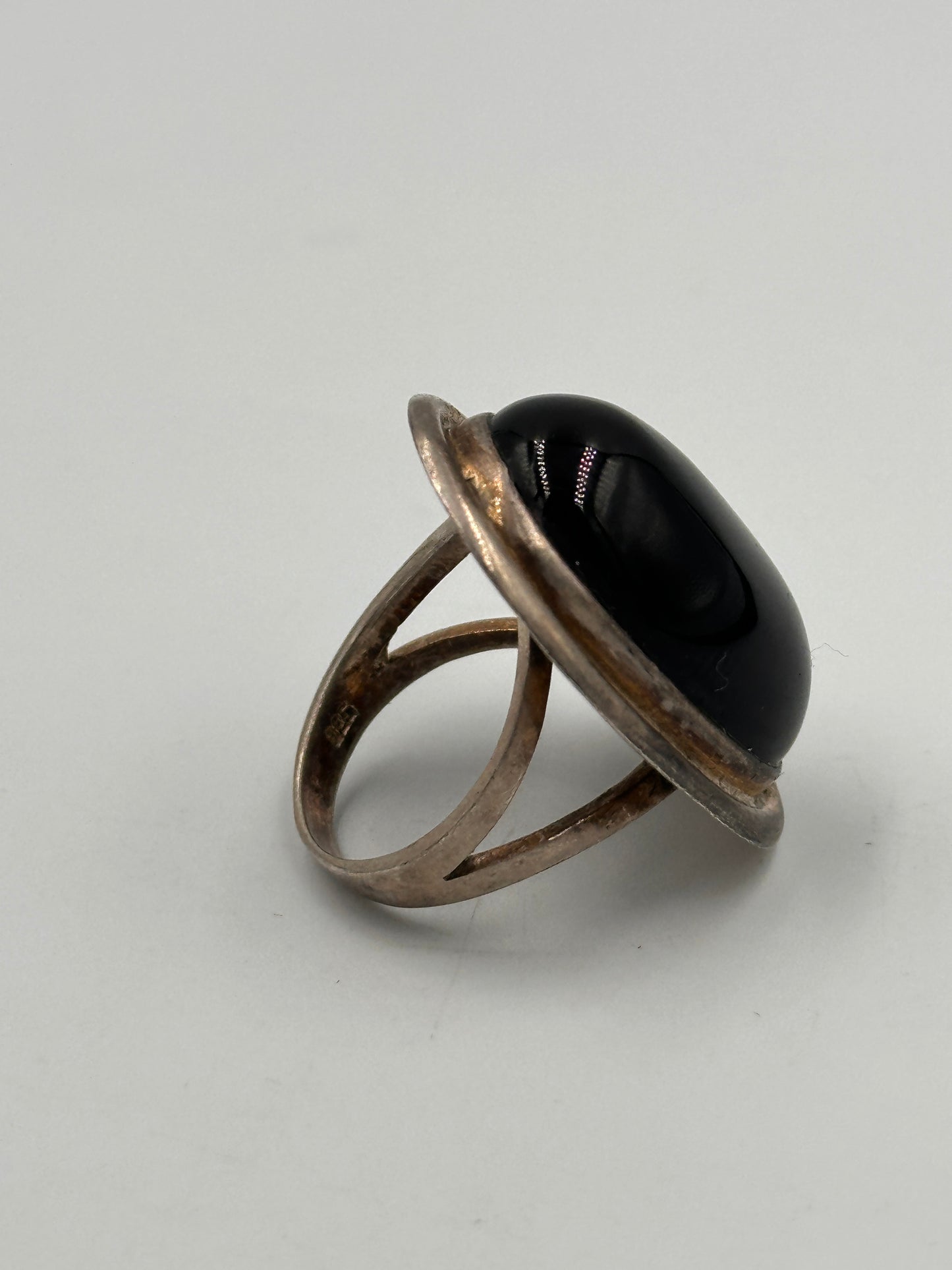 Vintage Silber 925 Oval Ring mit Onyx Stein