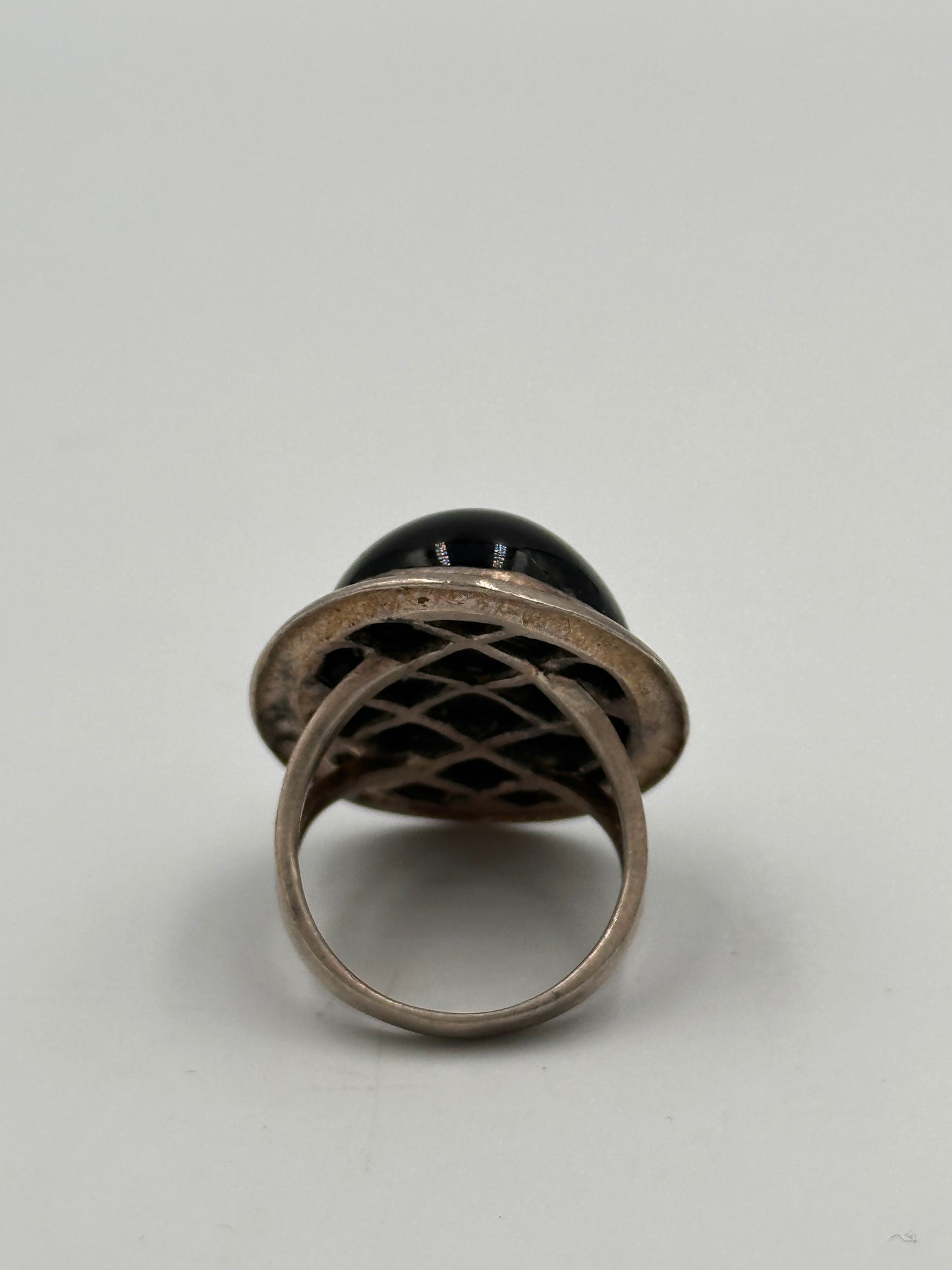 Vintage Silber 925 Oval Ring mit Onyx Stein