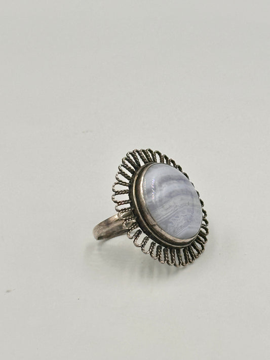 Vintage Oval Silber Ring 925 mit Hellblauem Stein