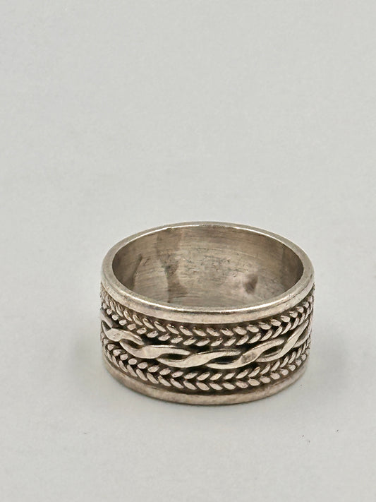 Vintage Geflochtener Silber 925 Ring mit Schwarzen Akzenten