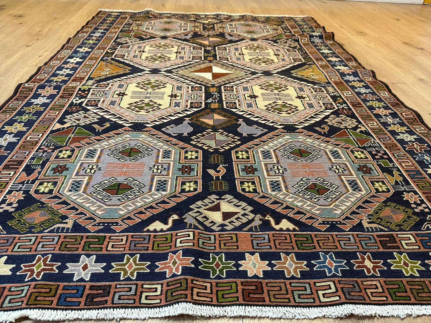 Orientteppich handgeknüpft 200x134 cm Sumack Kelim Kazak