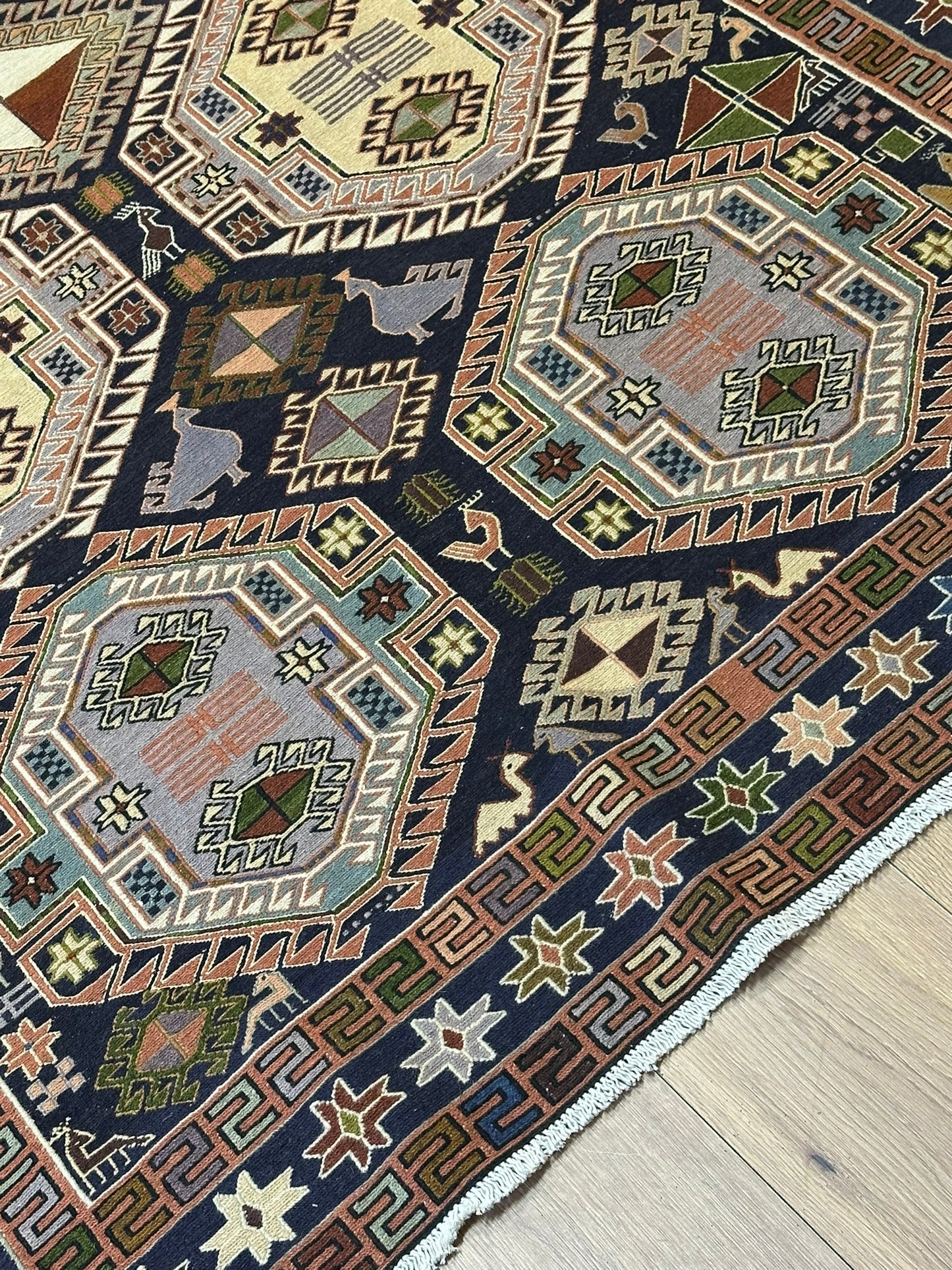 Orientteppich handgeknüpft 200x134 cm Sumack Kelim Kazak