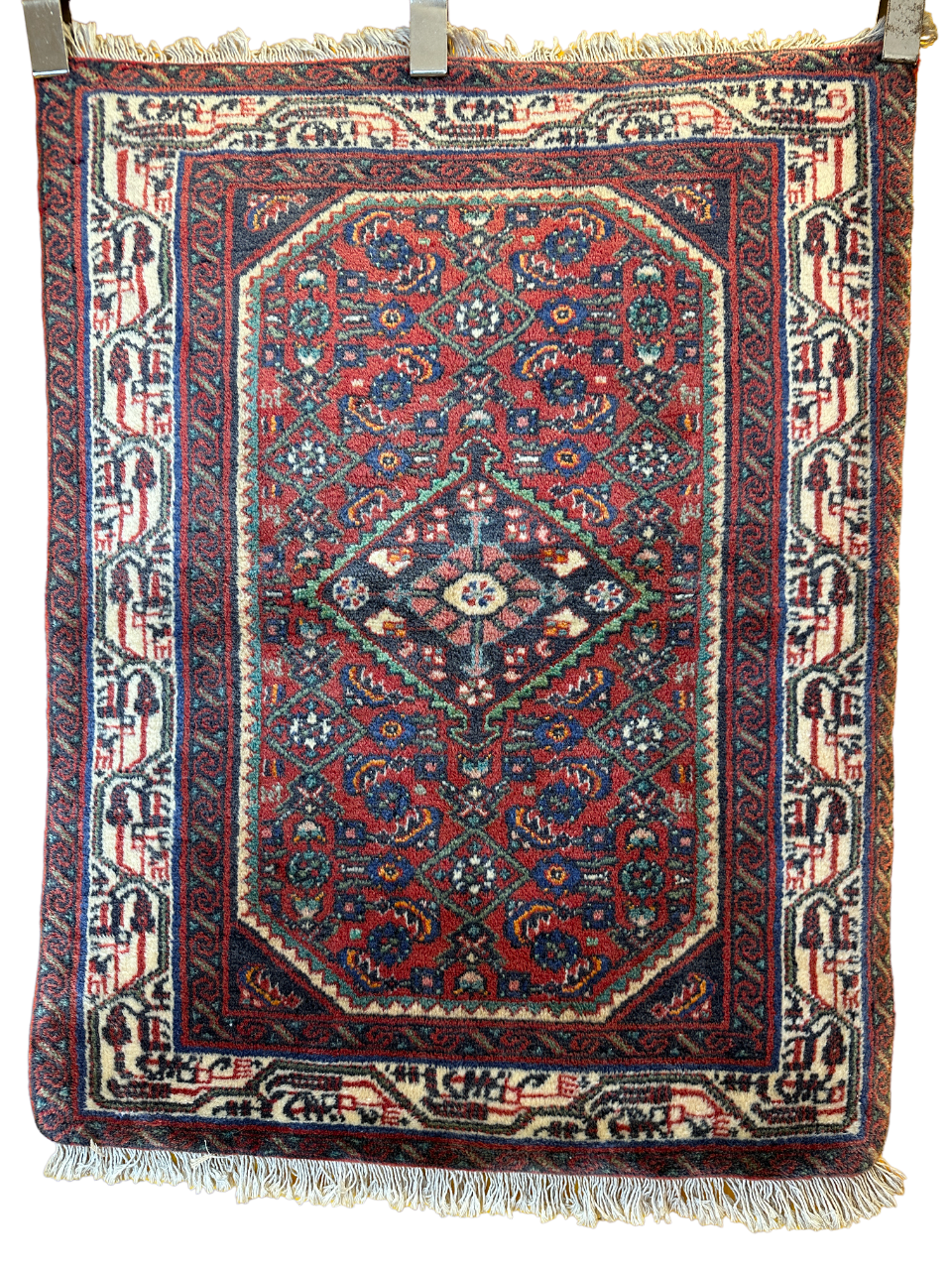 Handgeknüpfter Perser Orientteppich Hamadan Art Deco  Naturfarben 88x71 cm