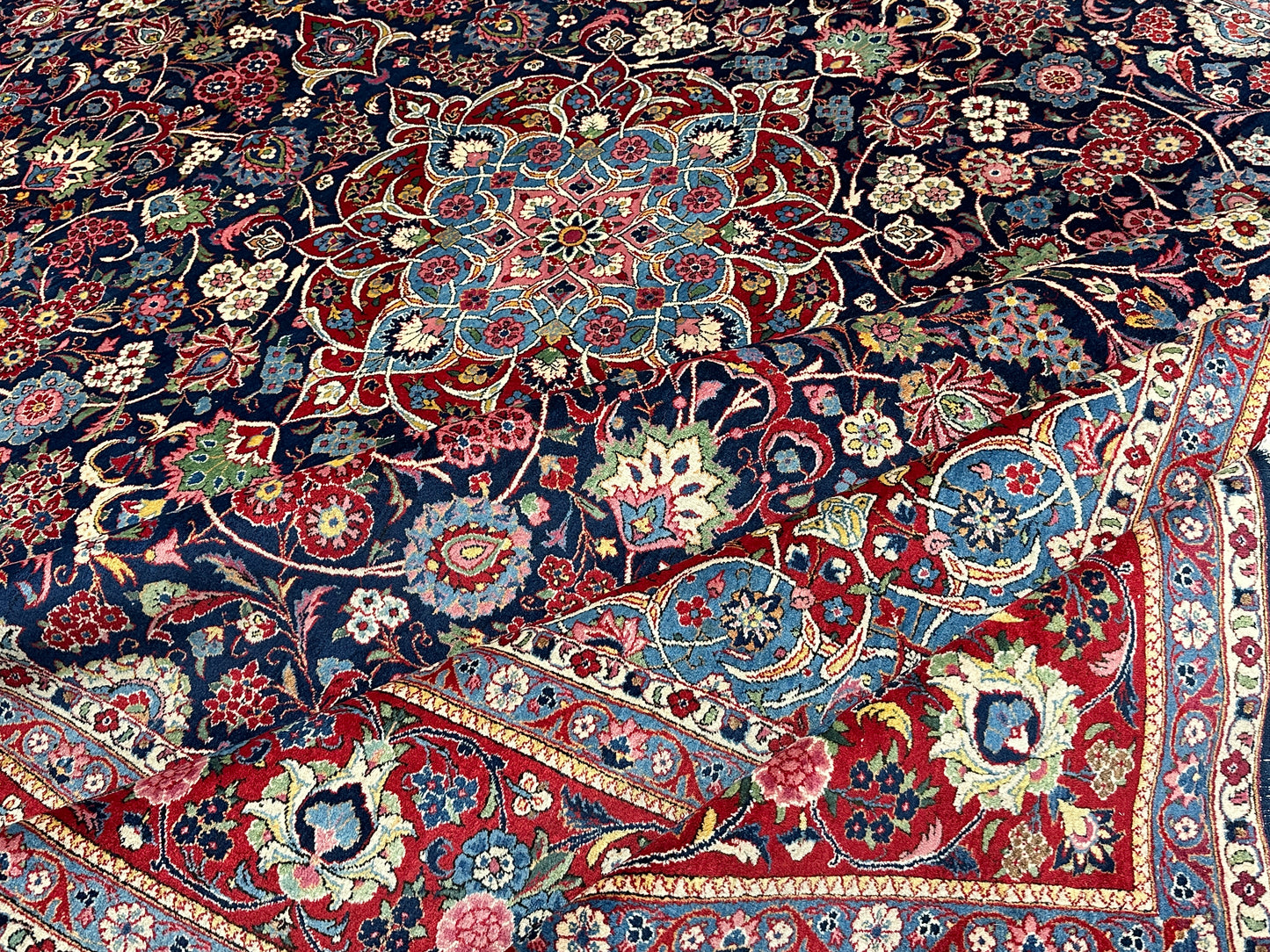 Handgeknüpfter Perser Orientteppich Antiker Keschan Korkwolle 370x275 cm