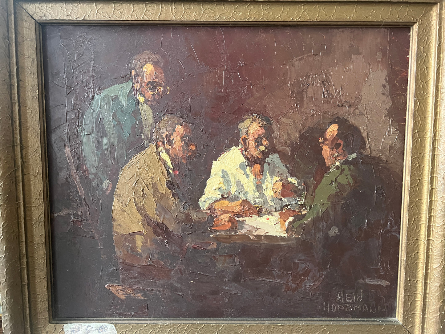 Hein Hoppmann (1901-1982) Ölgemälde Männer beim Pokerspielen 60x70cm