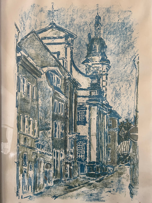 Helmut Weitz (1918-1966) Lithographie 39/200 Andreaskirche Düsseldorf