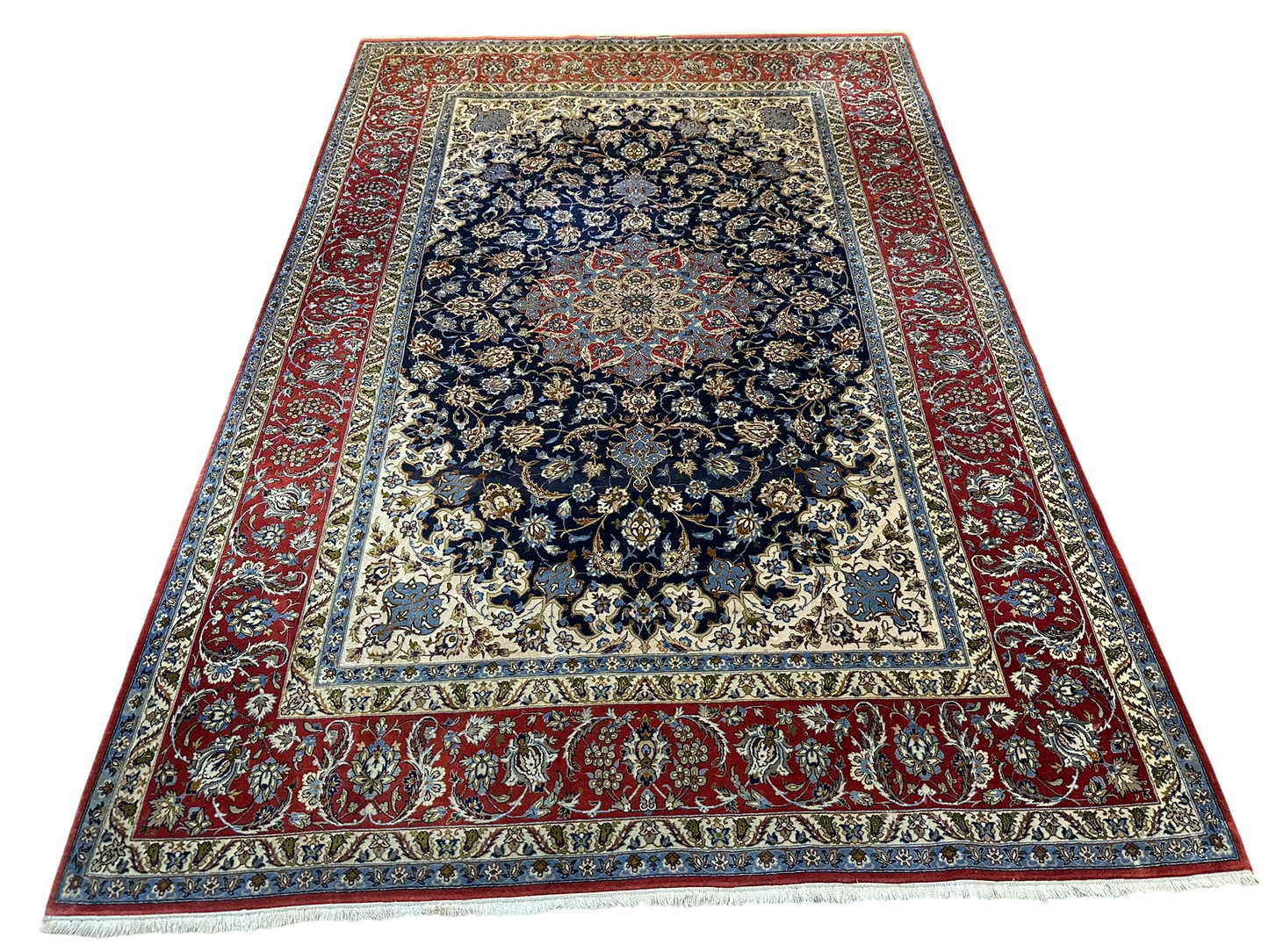 Orientteppich handgeknüpft antik Isfahan 240x162 cm Korkwolle