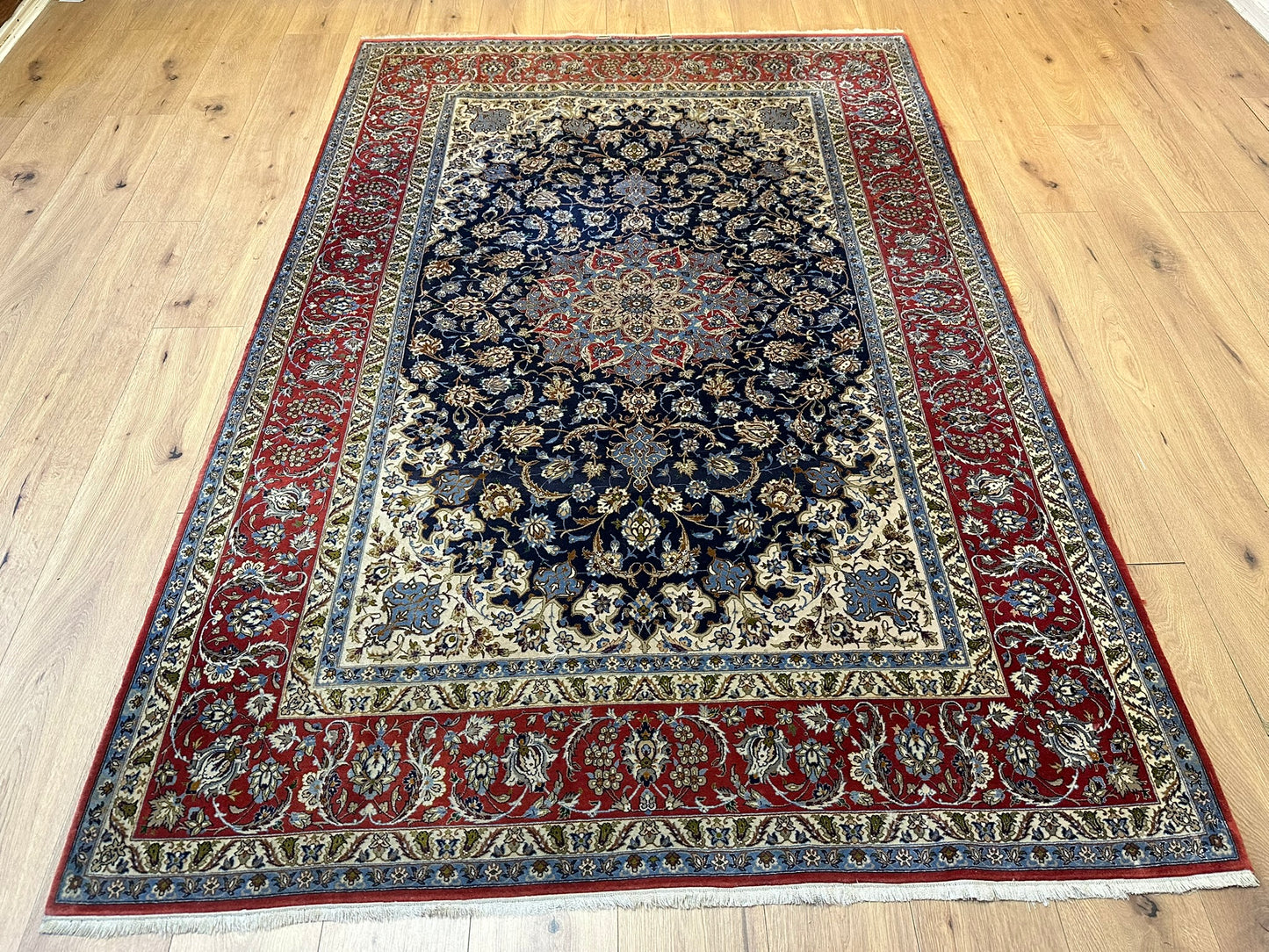 Orientteppich handgeknüpft antik Isfahan 240x162 cm Korkwolle