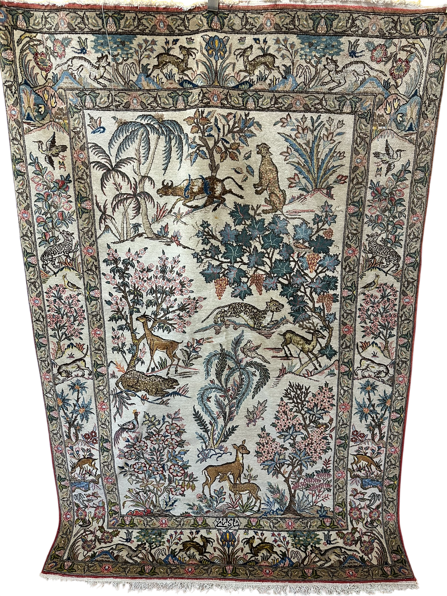 Orientteppich handgeknüpft Ghom 207x140 cm antik Korkwolle