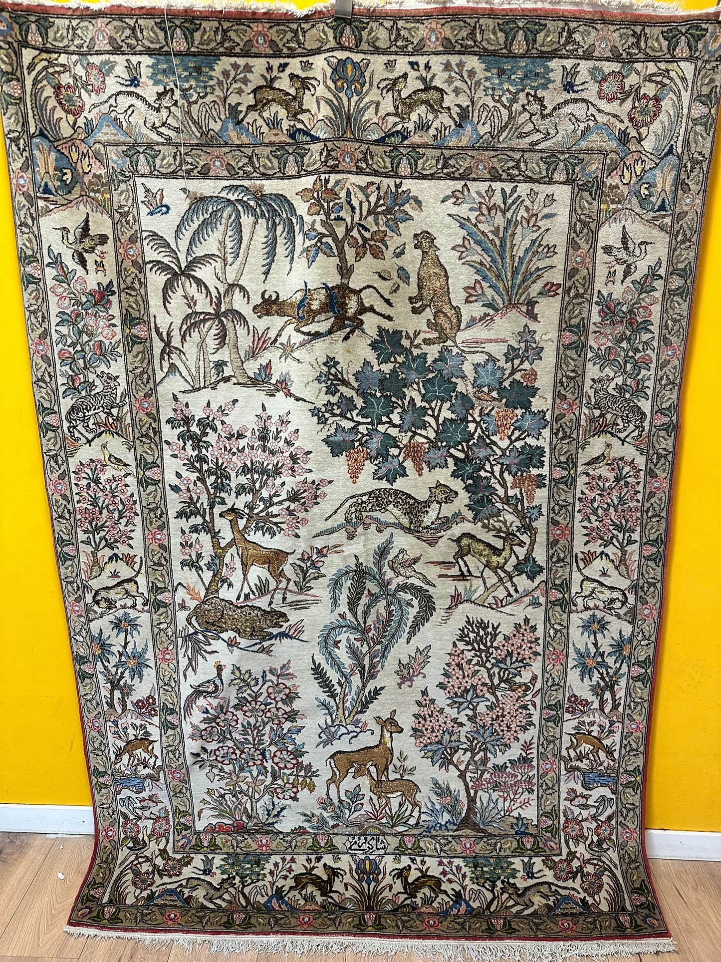 Orientteppich handgeknüpft Ghom 207x140 cm antik Korkwolle