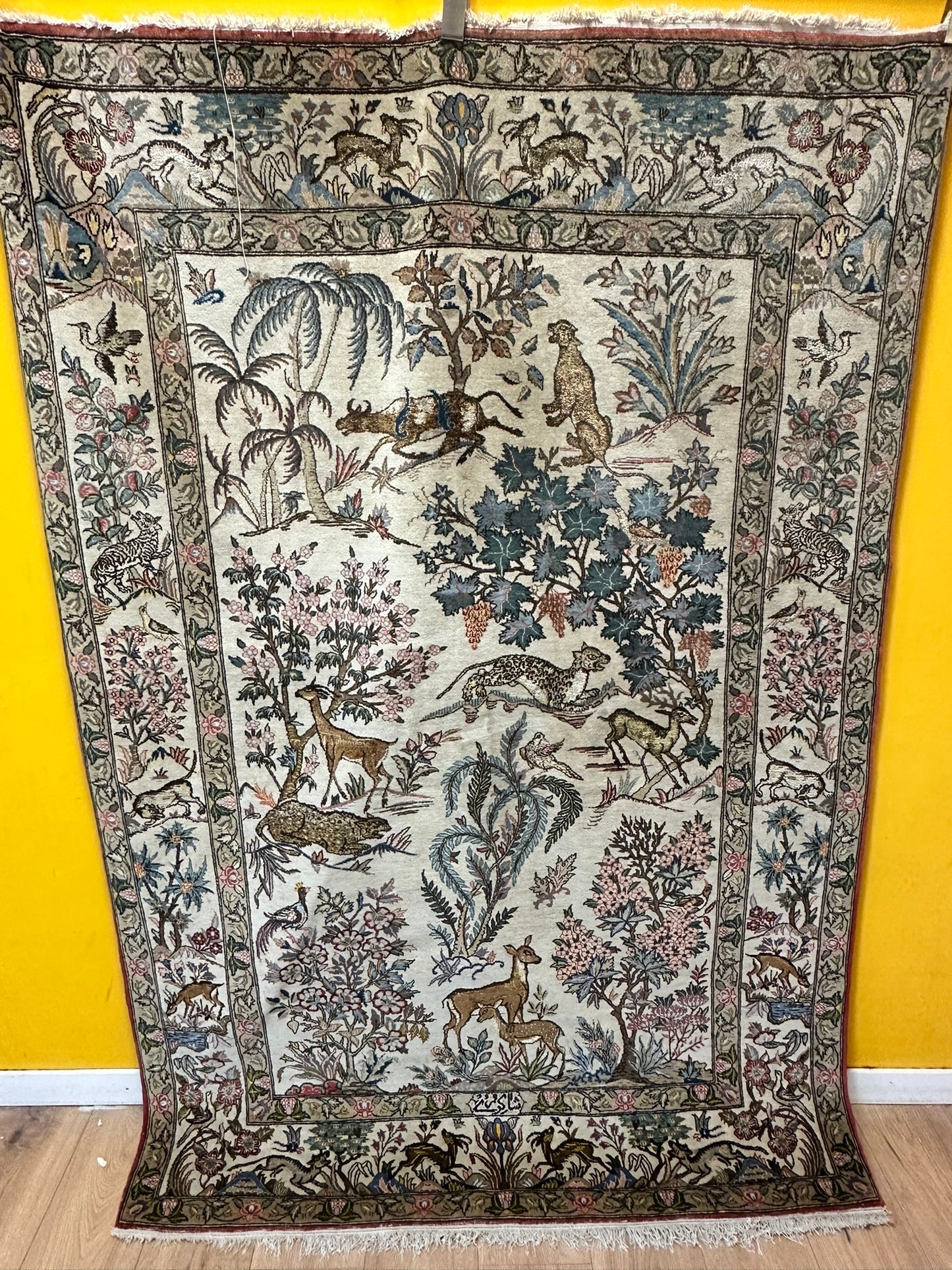 Orientteppich handgeknüpft Ghom 207x140 cm antik Korkwolle