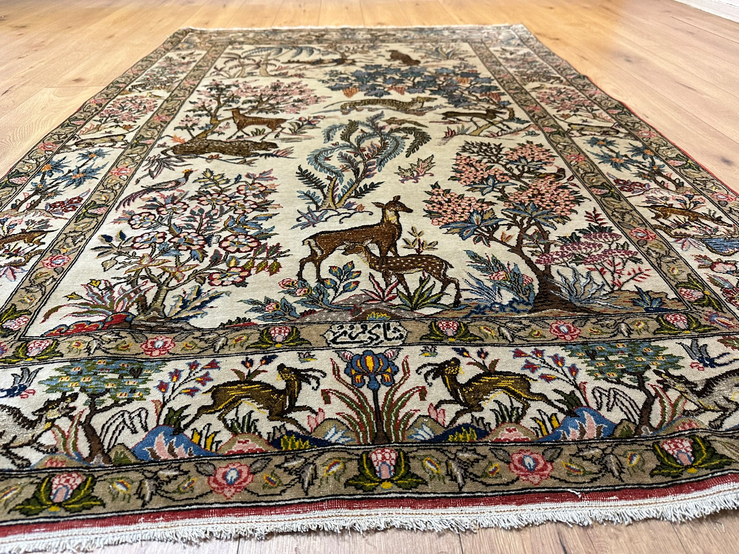 Orientteppich handgeknüpft Ghom 207x140 cm antik Korkwolle