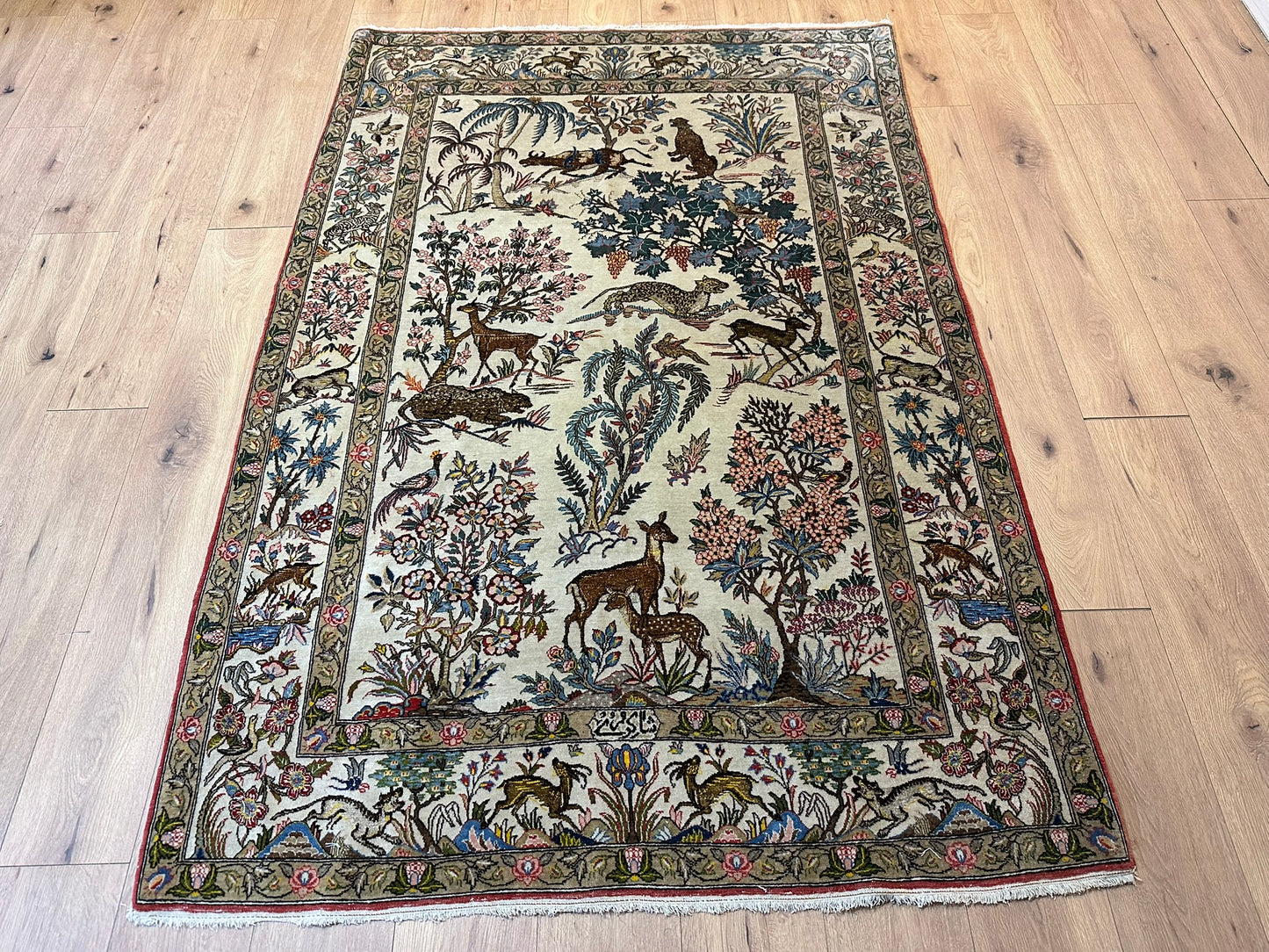 Orientteppich handgeknüpft Ghom 207x140 cm antik Korkwolle