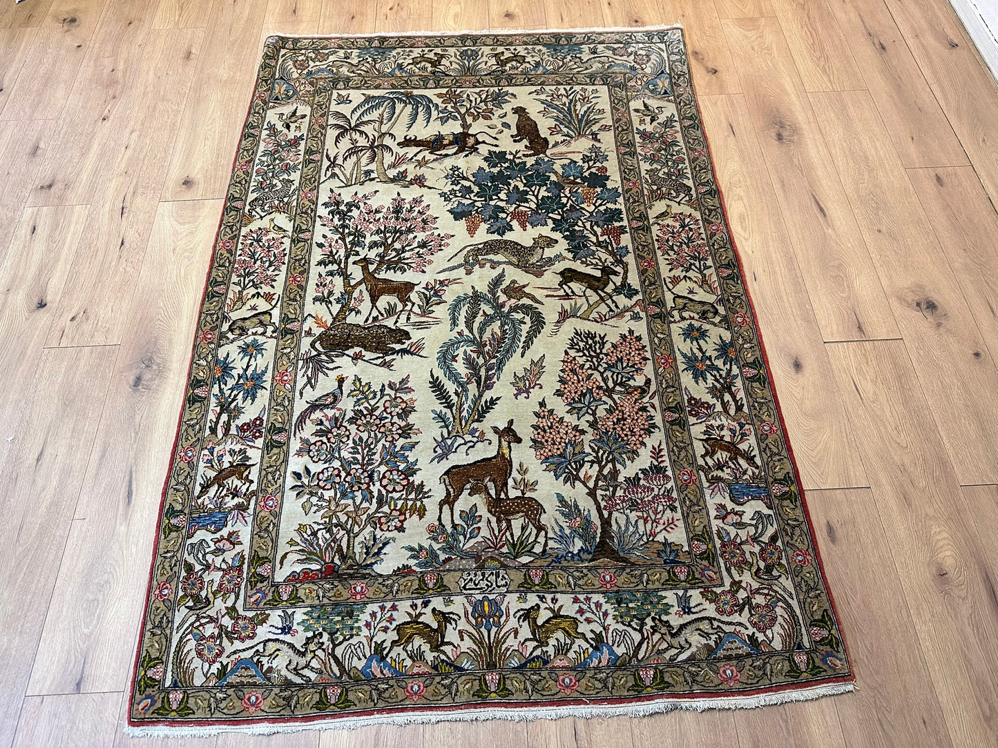 Orientteppich handgeknüpft Ghom 207x140 cm antik Korkwolle
