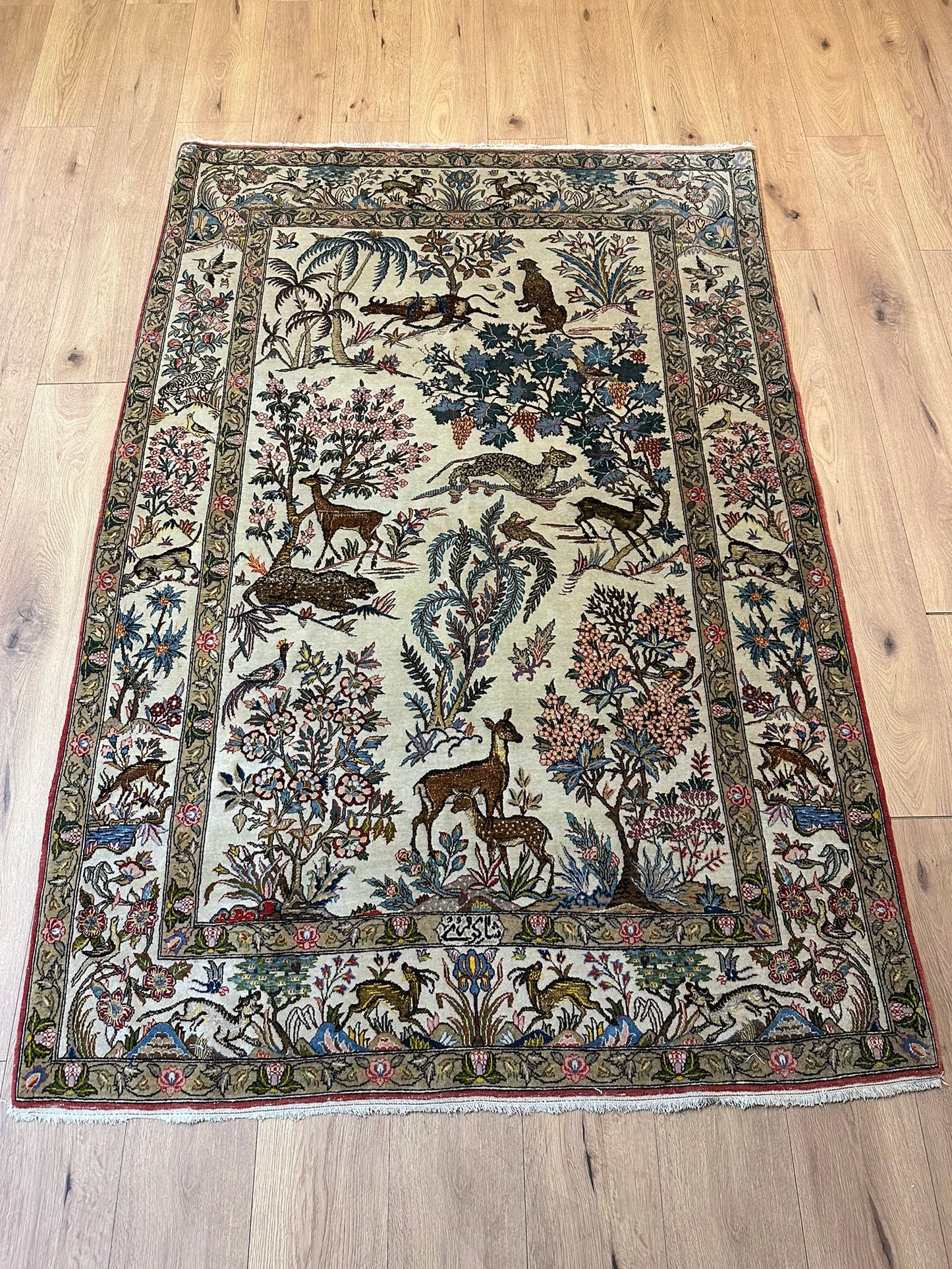 Orientteppich handgeknüpft Ghom 207x140 cm antik Korkwolle