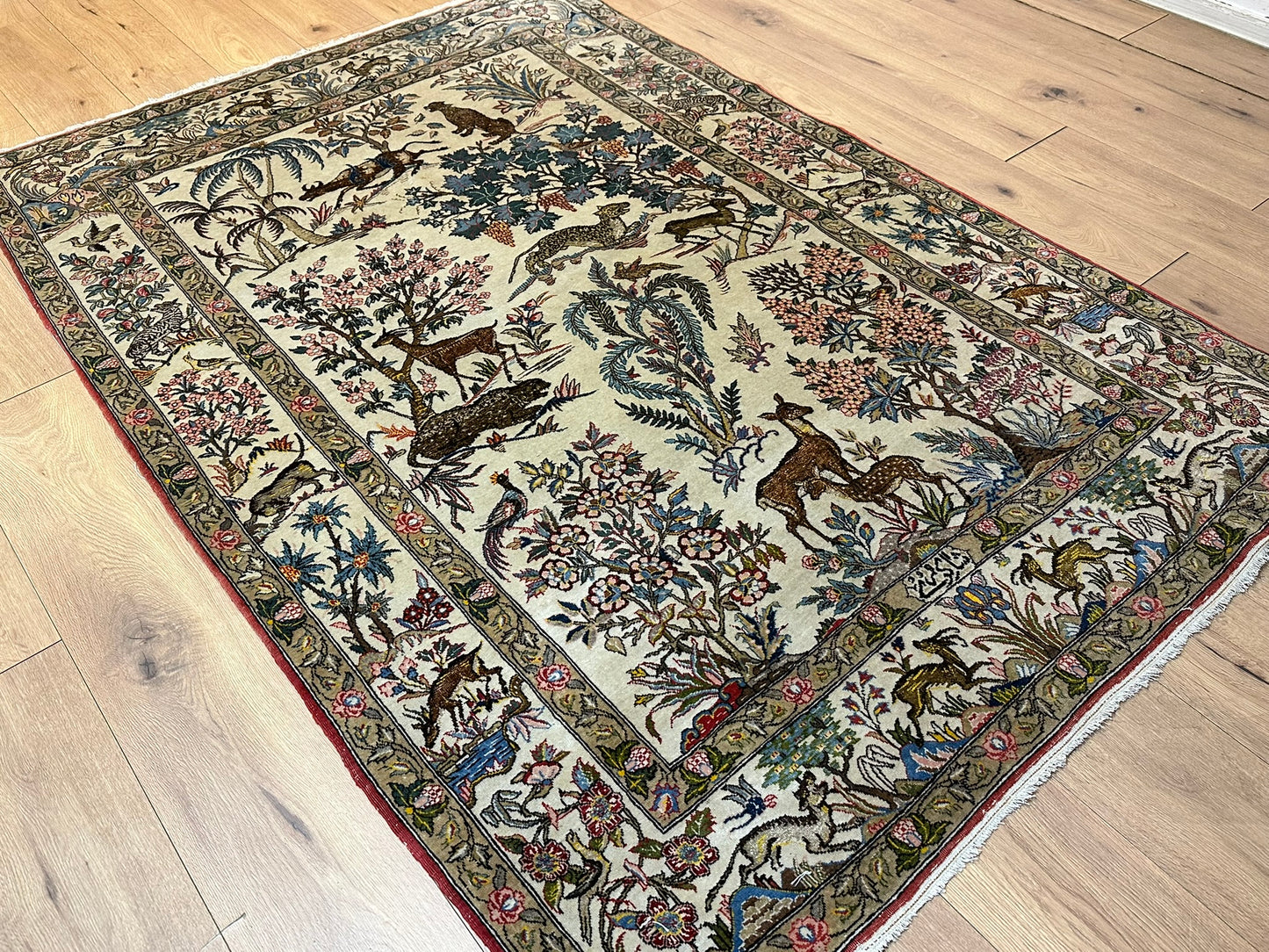 Orientteppich handgeknüpft Ghom 207x140 cm antik Korkwolle