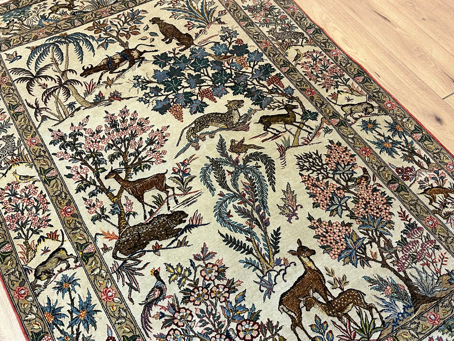 Orientteppich handgeknüpft Ghom 207x140 cm antik Korkwolle