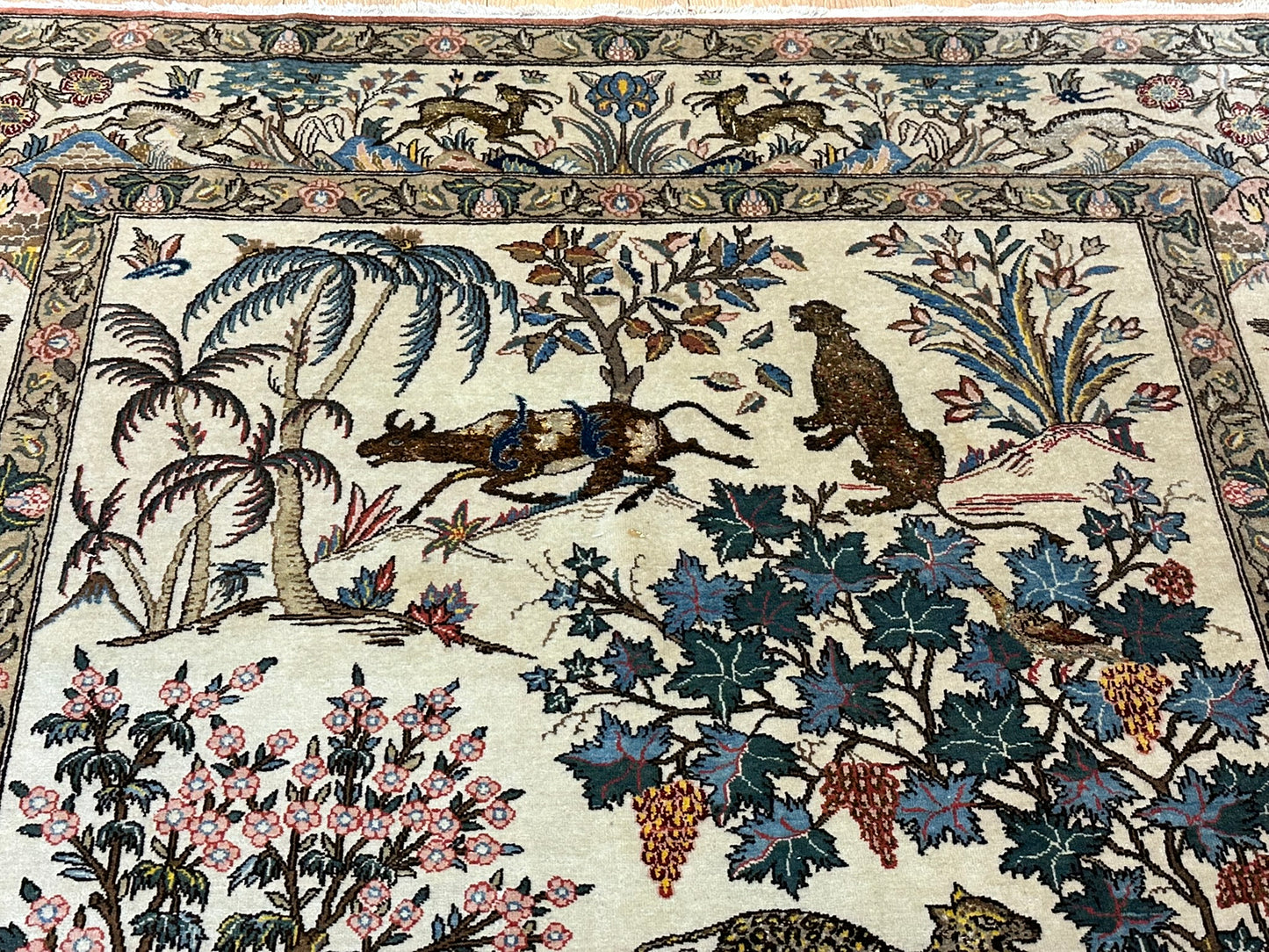 Orientteppich handgeknüpft Ghom 207x140 cm antik Korkwolle