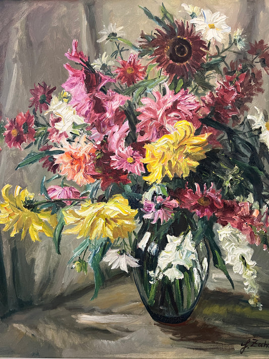 Hermine Zahner (1912-1981) Ölgemälde Stillleben Blumenstrauß 98x88cm