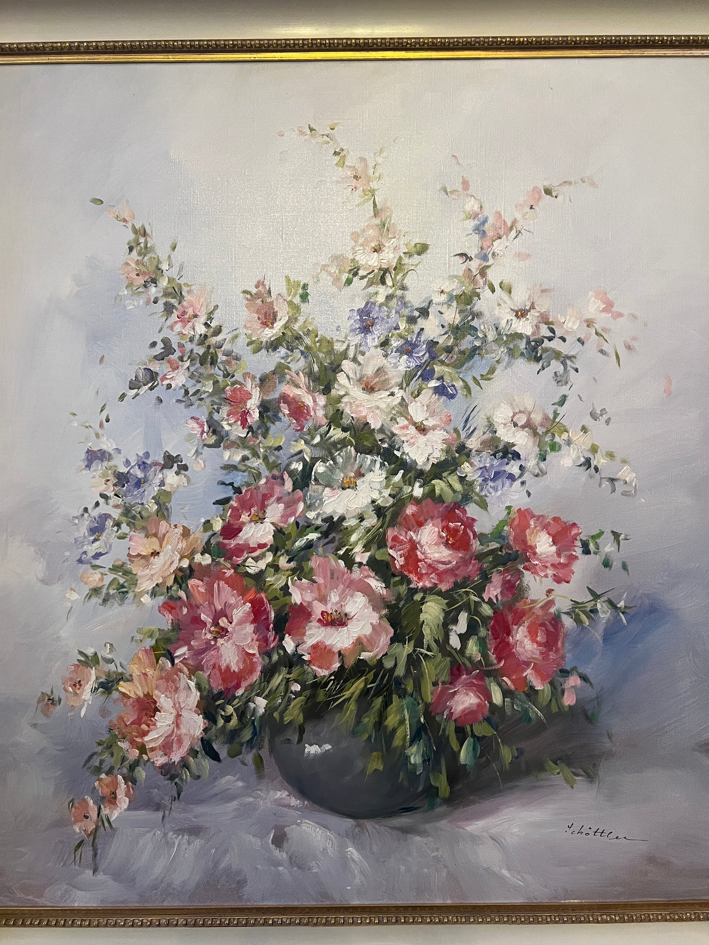 Katharina SCHÖTTLER (1935-2016) Ölgemälde Pastell Blumenstillleben 90x80cm