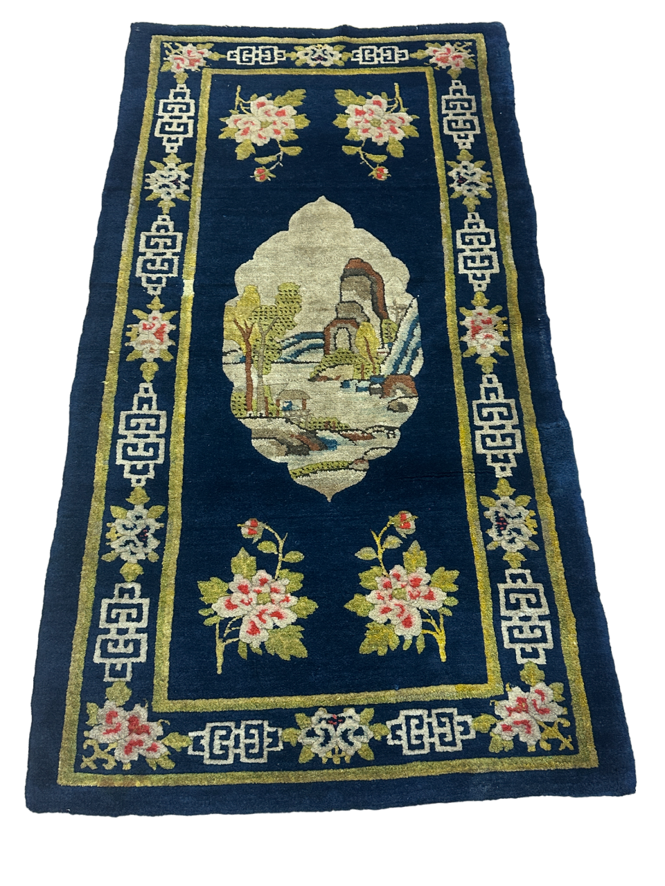 Antiker Handgeknüpfter Orientteppich China Art Deco , 135x70cm
