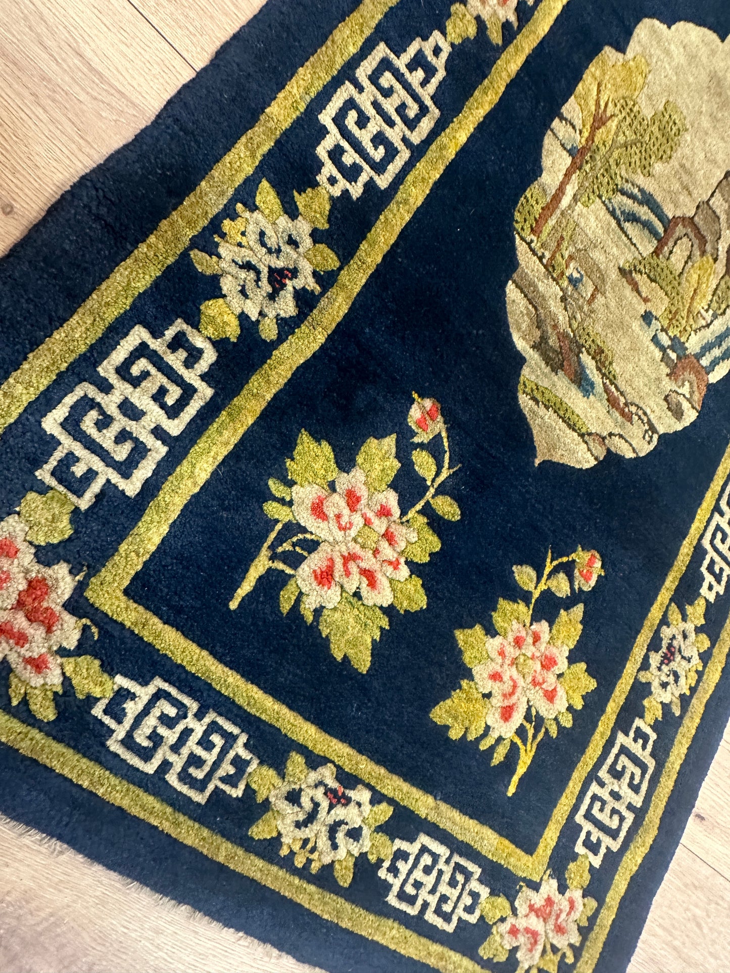 Antiker Handgeknüpfter Orientteppich China Art Deco , 135x70cm