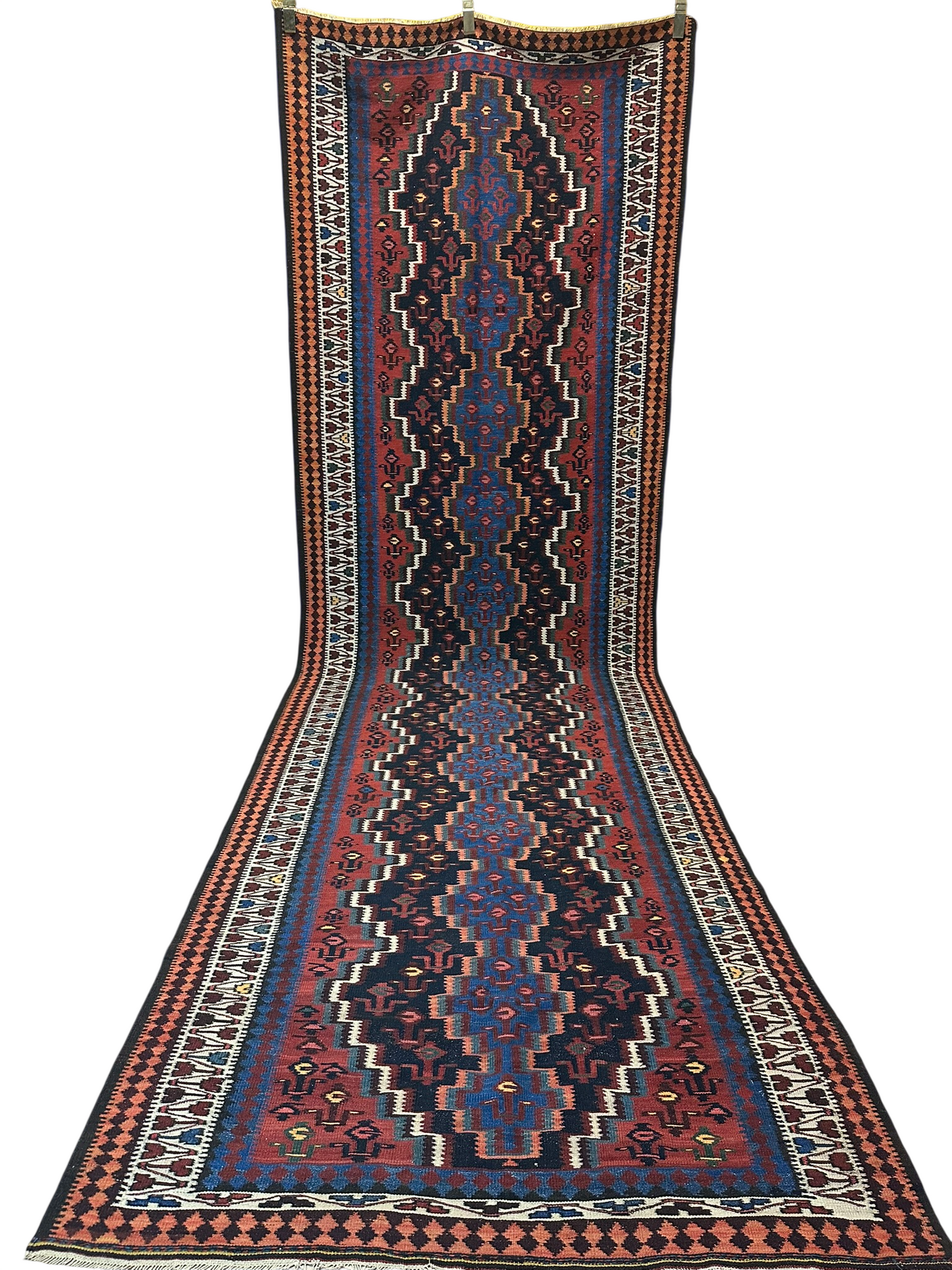 Orientteppich handgeknüpft 387x124 cm Kelim Sumack Antik