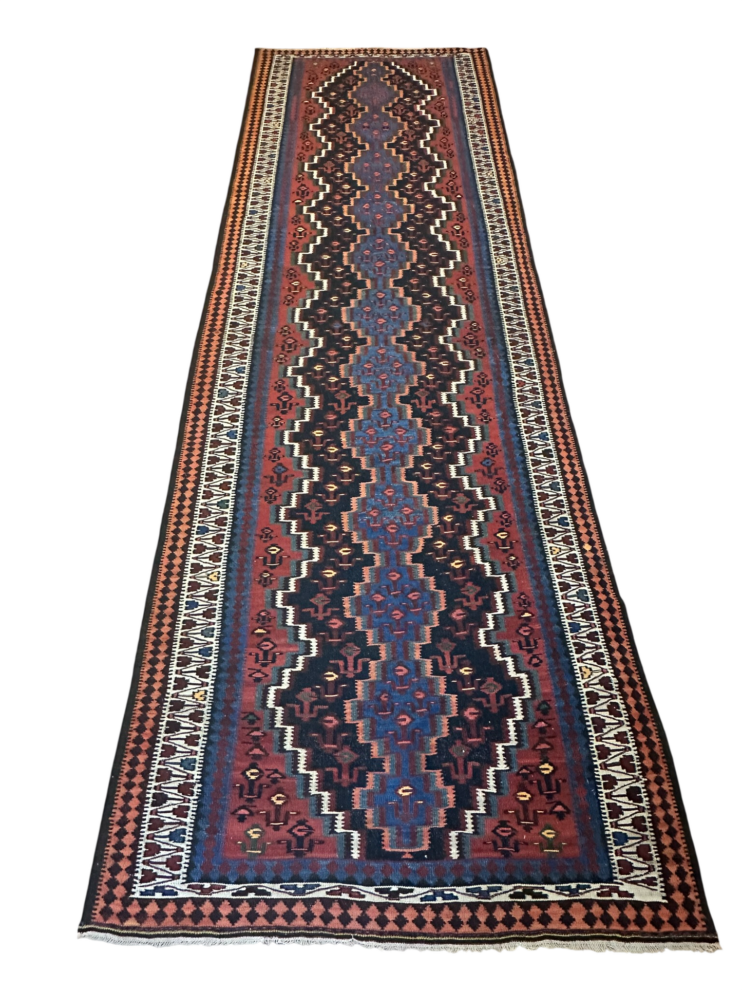 Orientteppich handgeknüpft 387x124 cm Kelim Sumack Antik