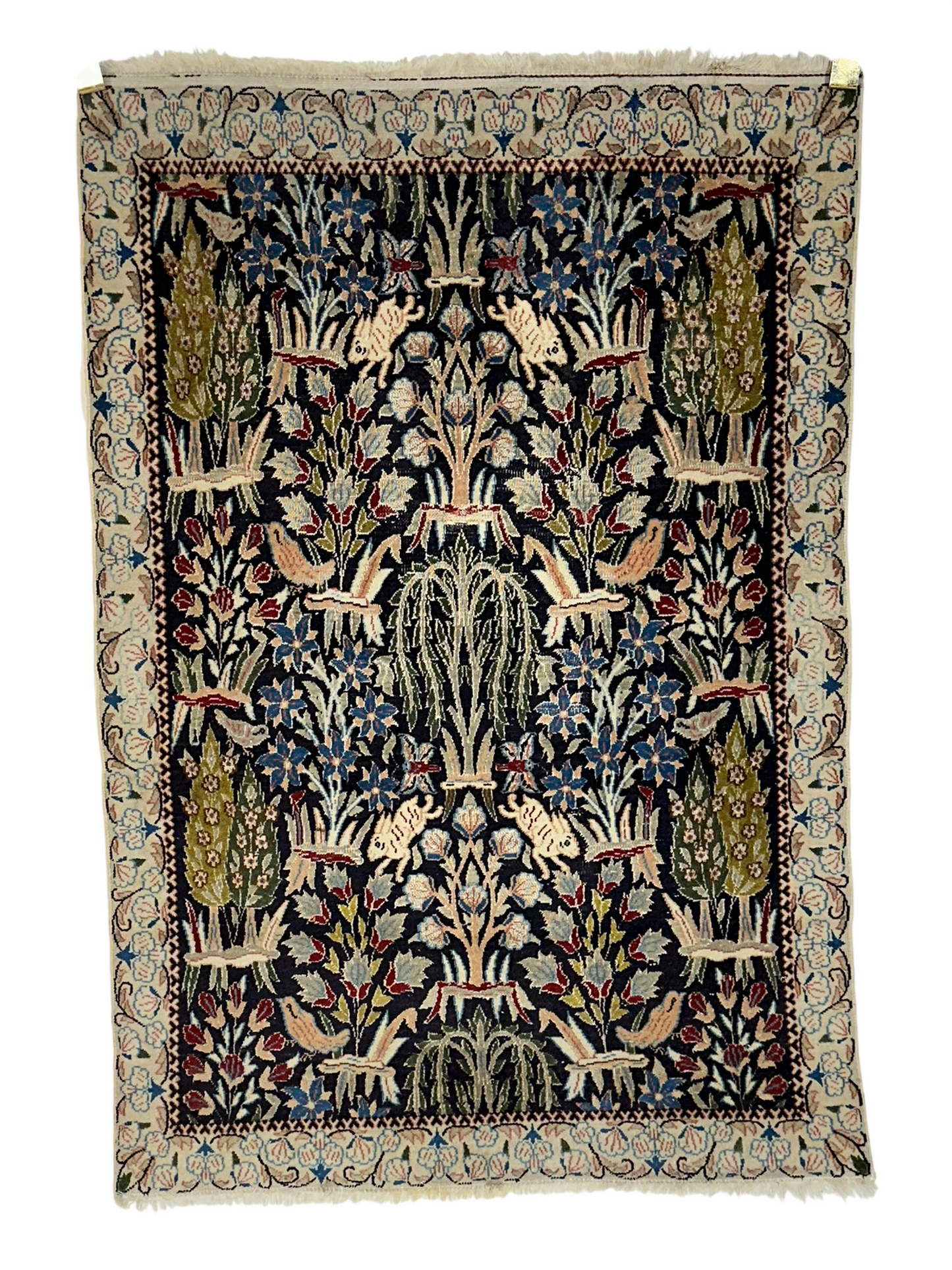 Orientteppich handgeknüpft Seide Lebensbaum Tiermotiv 126x87 cm