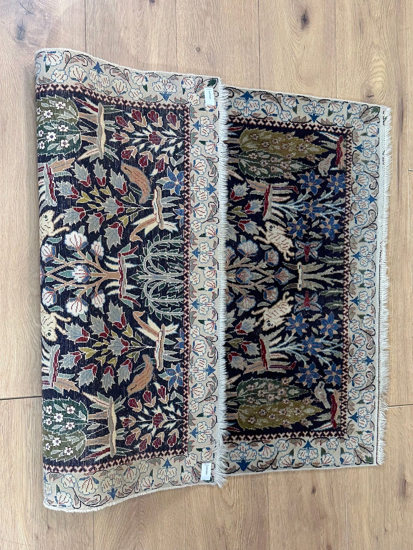 Orientteppich handgeknüpft Seide Lebensbaum Tiermotiv 126x87 cm