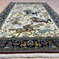 Orientteppich handgeknüpft Ghom Jagdmotiv Korkwolle Semi-Antik 213x142 cm