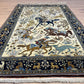 Orientteppich handgeknüpft Ghom Jagdmotiv Korkwolle Semi-Antik 213x142 cm