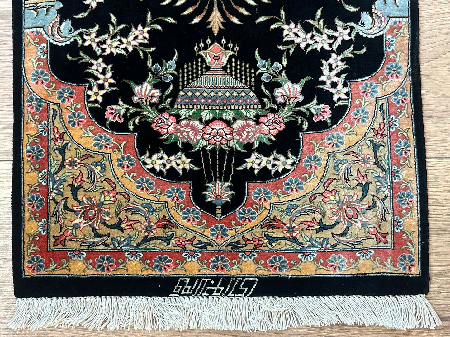 Handgeknüpfter Perser Ghom Teppich - Seide auf Seide 86x44 cm - Signiert