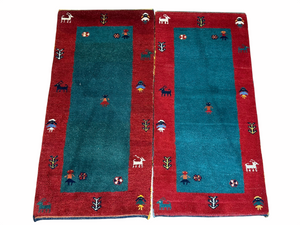 Paar Indo Gabbeh Brücken handgeknüpft Neu Top 125x60 / 123x60 cm