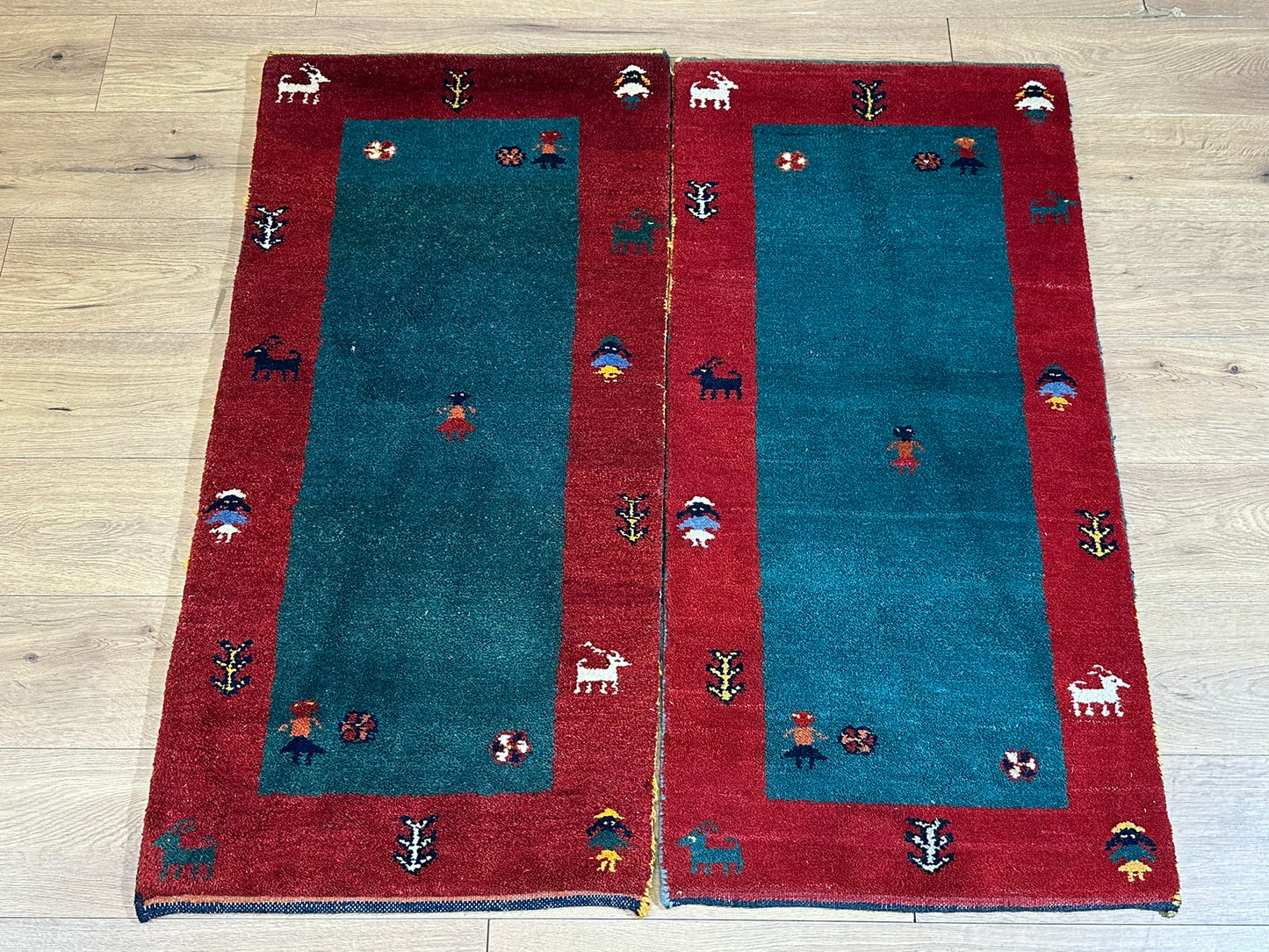 Paar Indo Gabbeh Brücken handgeknüpft Neu Top 125x60 / 123x60 cm