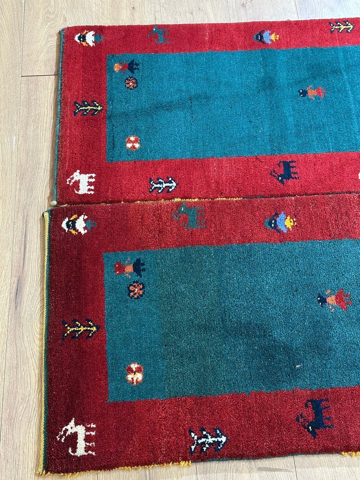 Paar Indo Gabbeh Brücken handgeknüpft Neu Top 125x60 / 123x60 cm