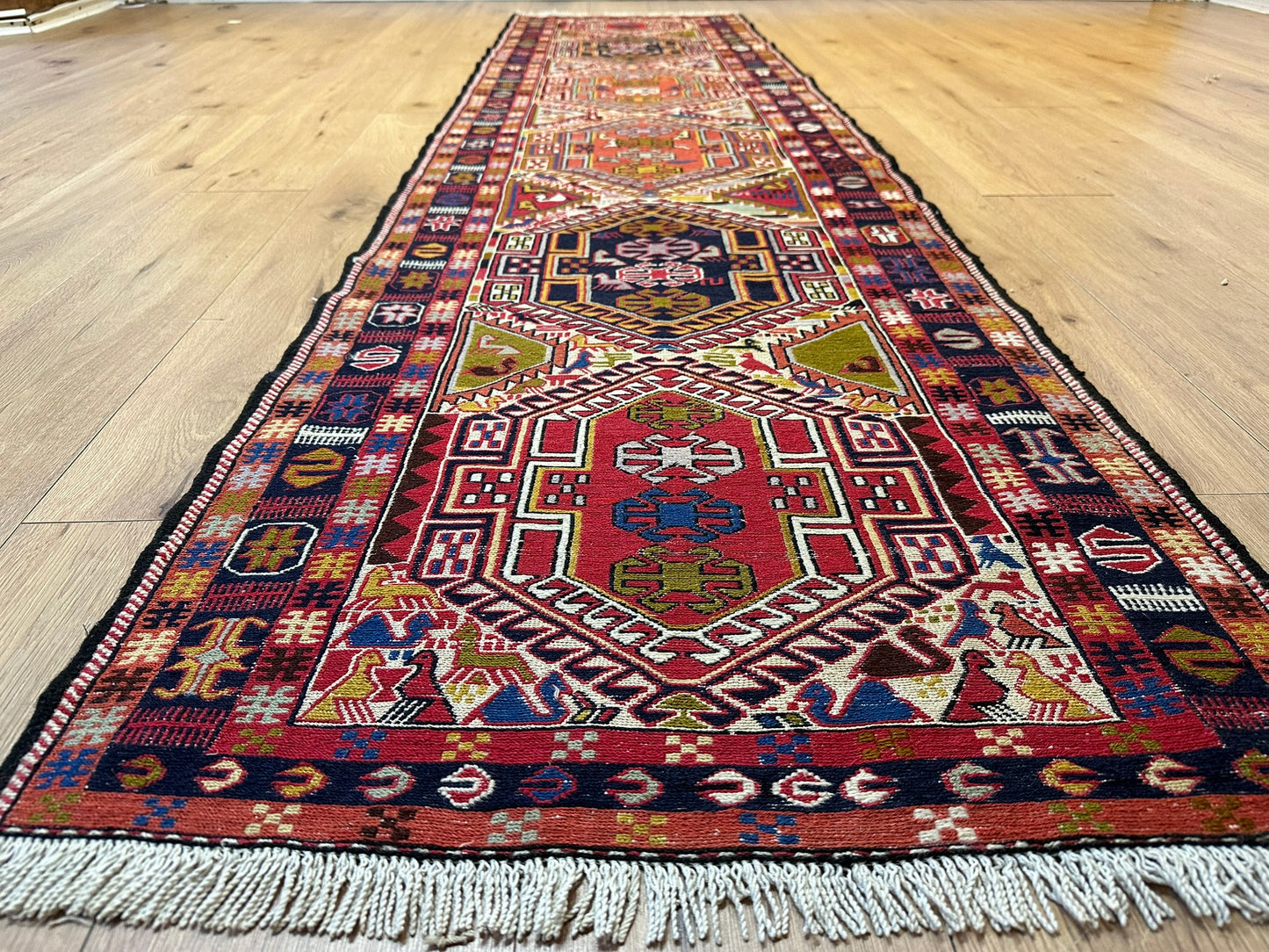 Orientteppich handgeknüpft Sumack Kelim 283x75 cm