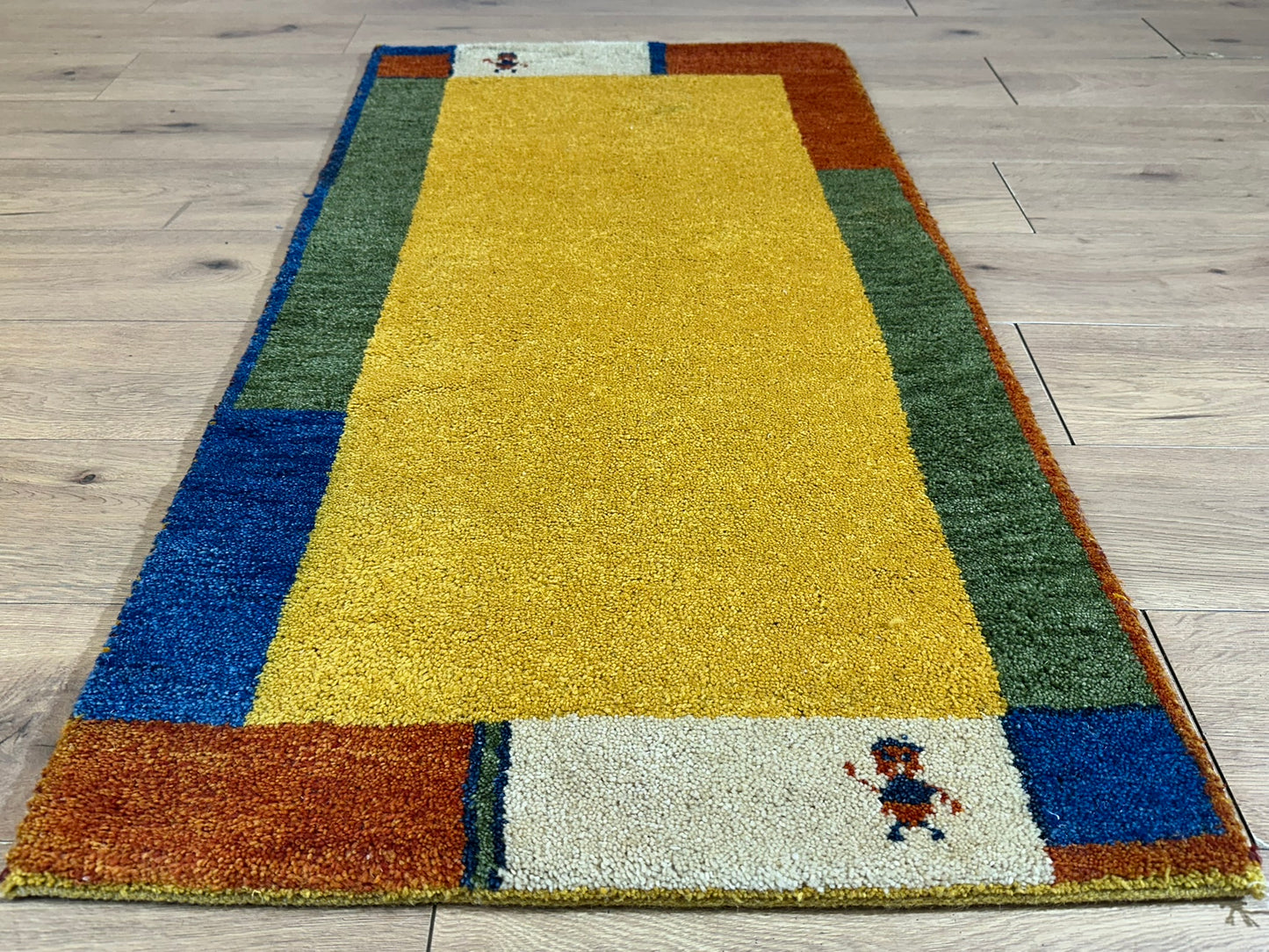 Indo Gabbeh Orientteppich handgeknüpft Gelb Modern 140x70 cm