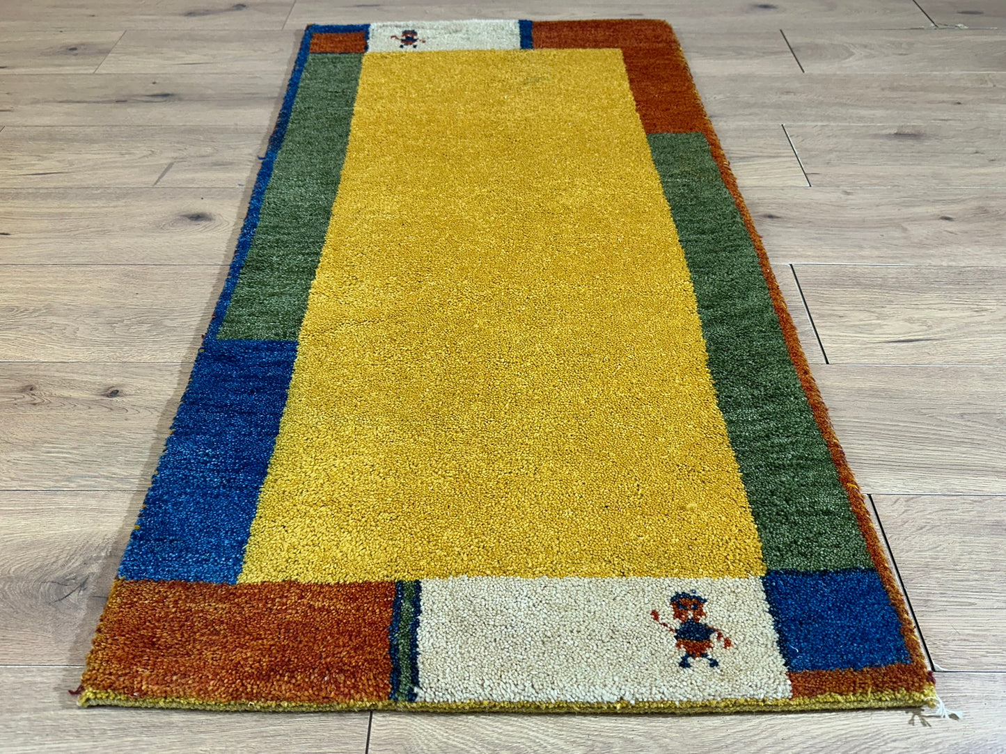 Indo Gabbeh Orientteppich handgeknüpft Gelb Modern 140x70 cm