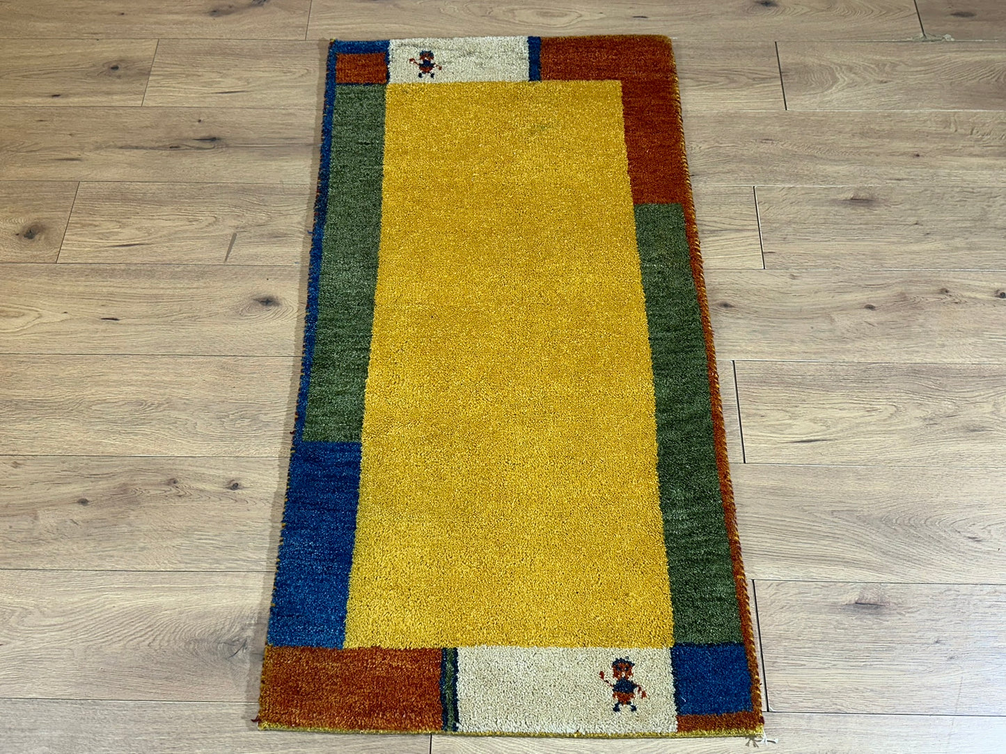 Indo Gabbeh Orientteppich handgeknüpft Gelb Modern 140x70 cm