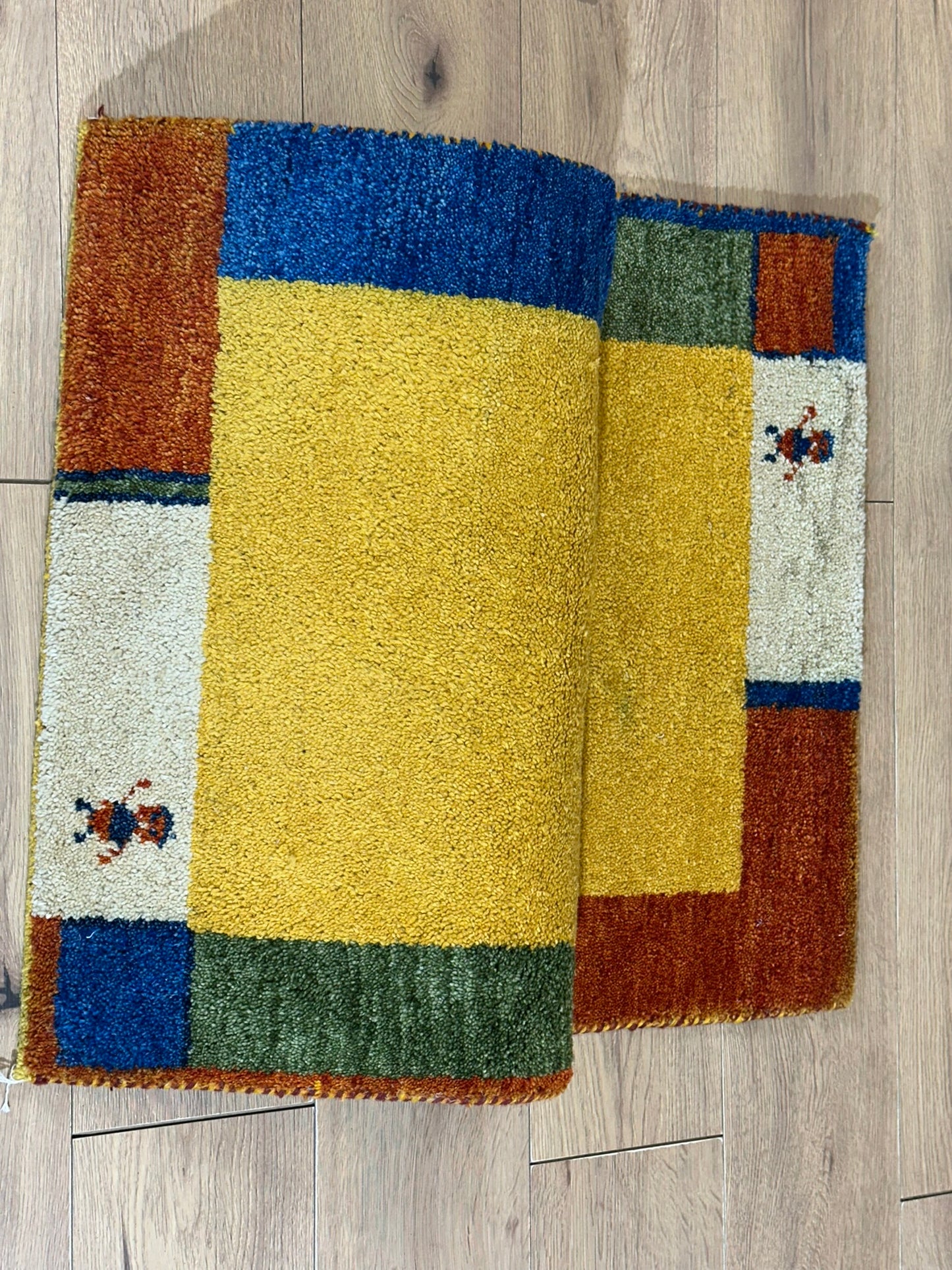 Indo Gabbeh Orientteppich handgeknüpft Gelb Modern 140x70 cm