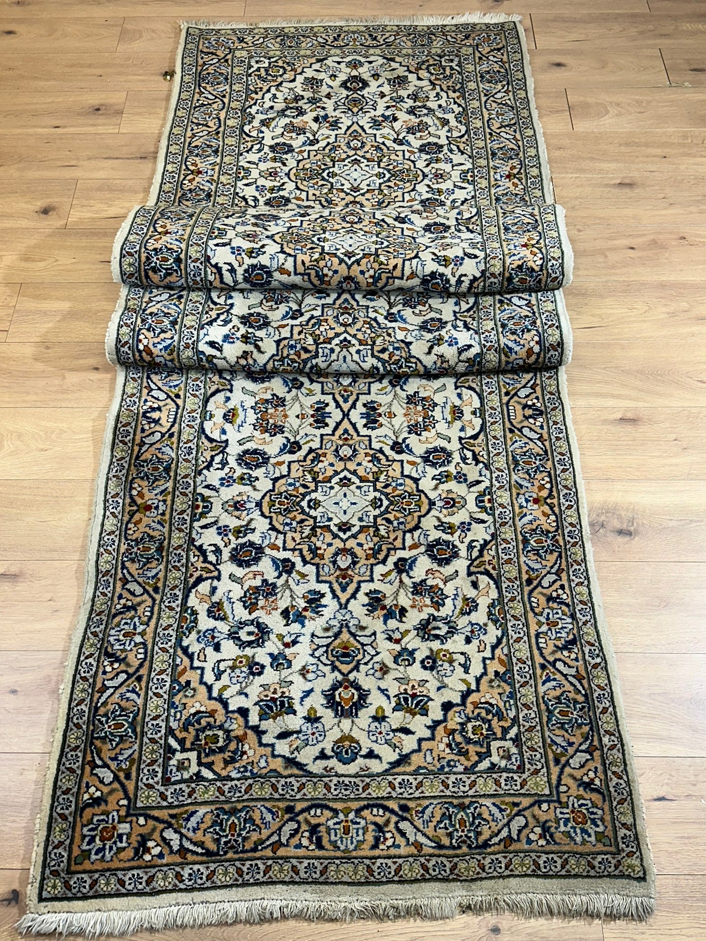 Orientteppich handgeknüpft Keschan Läufer 390x107 cm