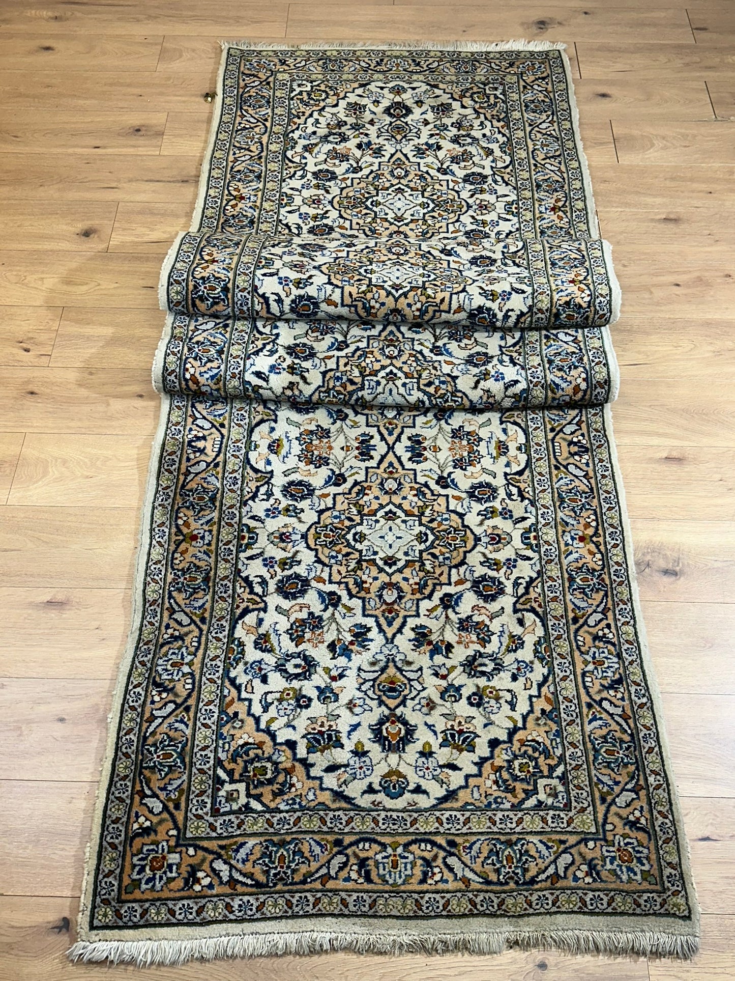 Orientteppich handgeknüpft Keschan Läufer 390x107 cm