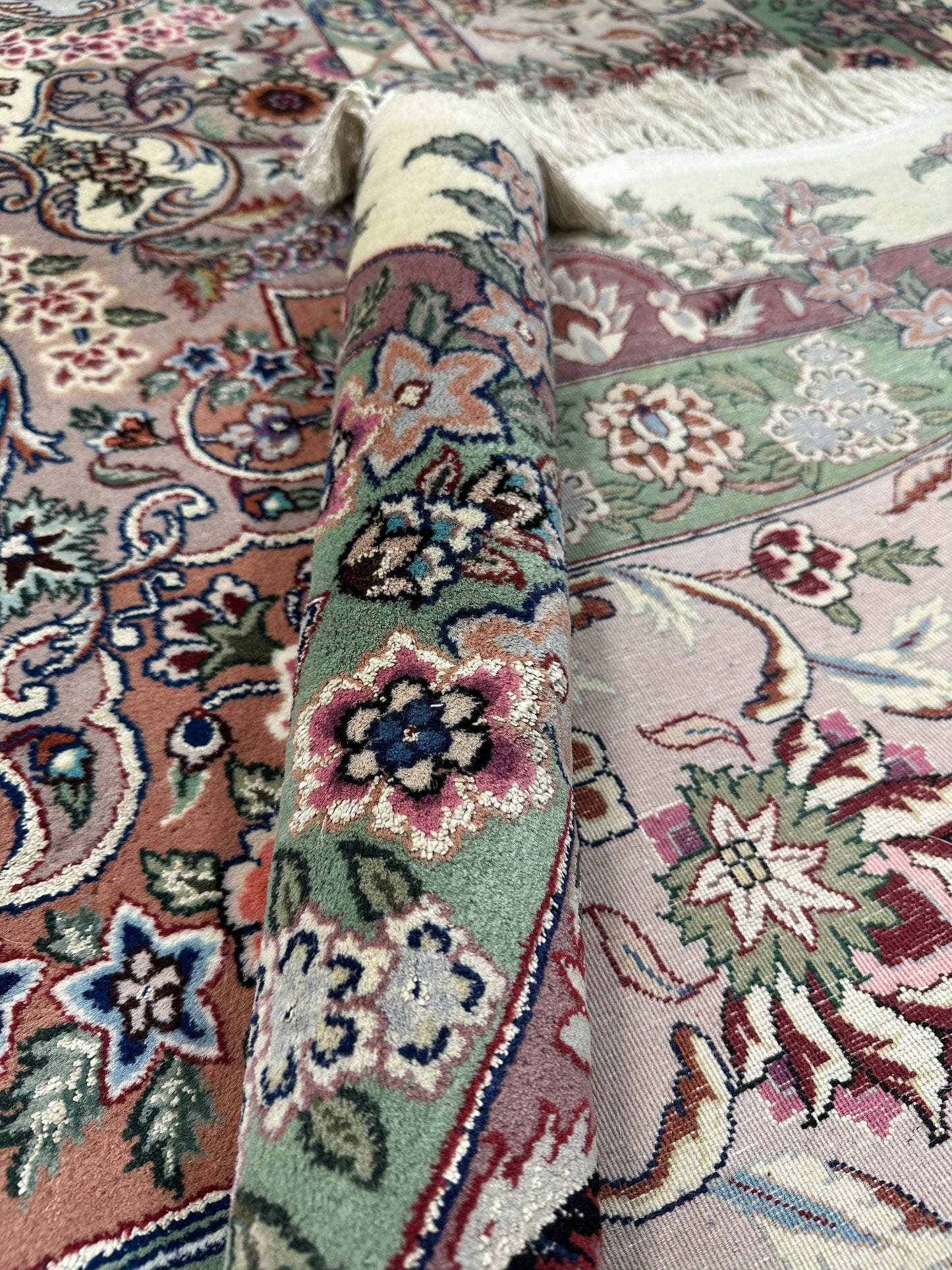 Handgeknüpfter Perser Orientteppich Feiner Täbriz auf seide Teppich 430x305 cm