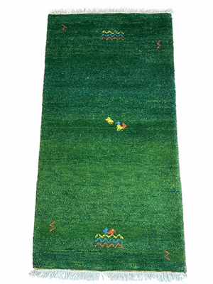 Orientteppich handgeknüpft Indo Gabbeh Grün 125x60 cm