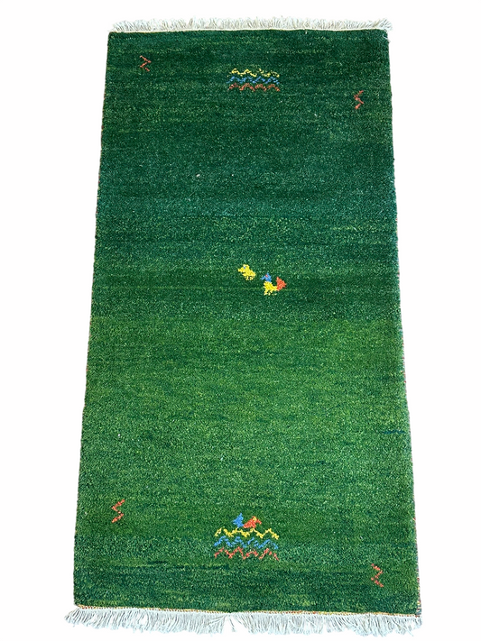 Orientteppich handgeknüpft Indo Gabbeh Grün 125x60 cm