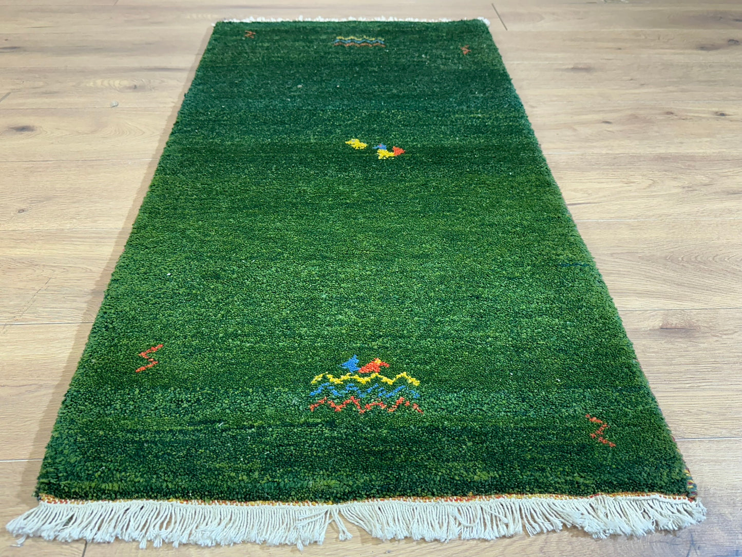Orientteppich handgeknüpft Indo Gabbeh Grün 125x60 cm