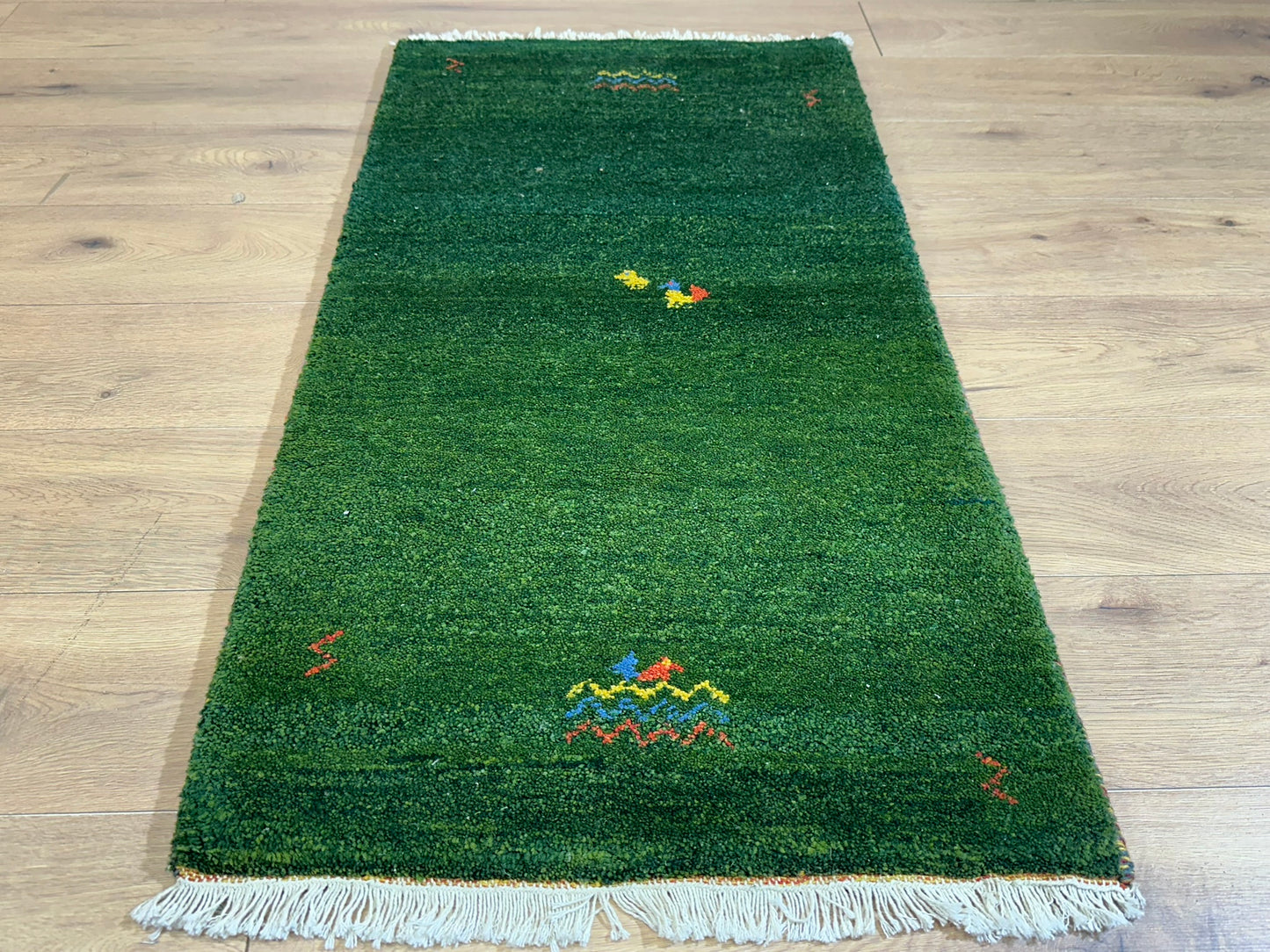 Orientteppich handgeknüpft Indo Gabbeh Grün 125x60 cm
