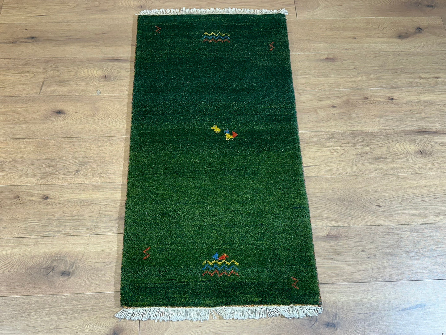 Orientteppich handgeknüpft Indo Gabbeh Grün 125x60 cm
